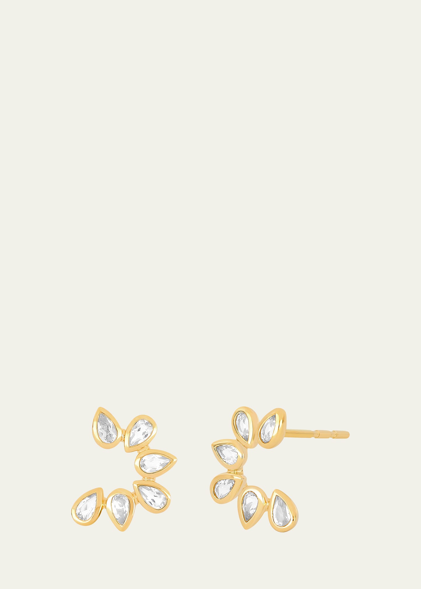14K Yellow Gold Multi White Quartz Pear Stud Earrings