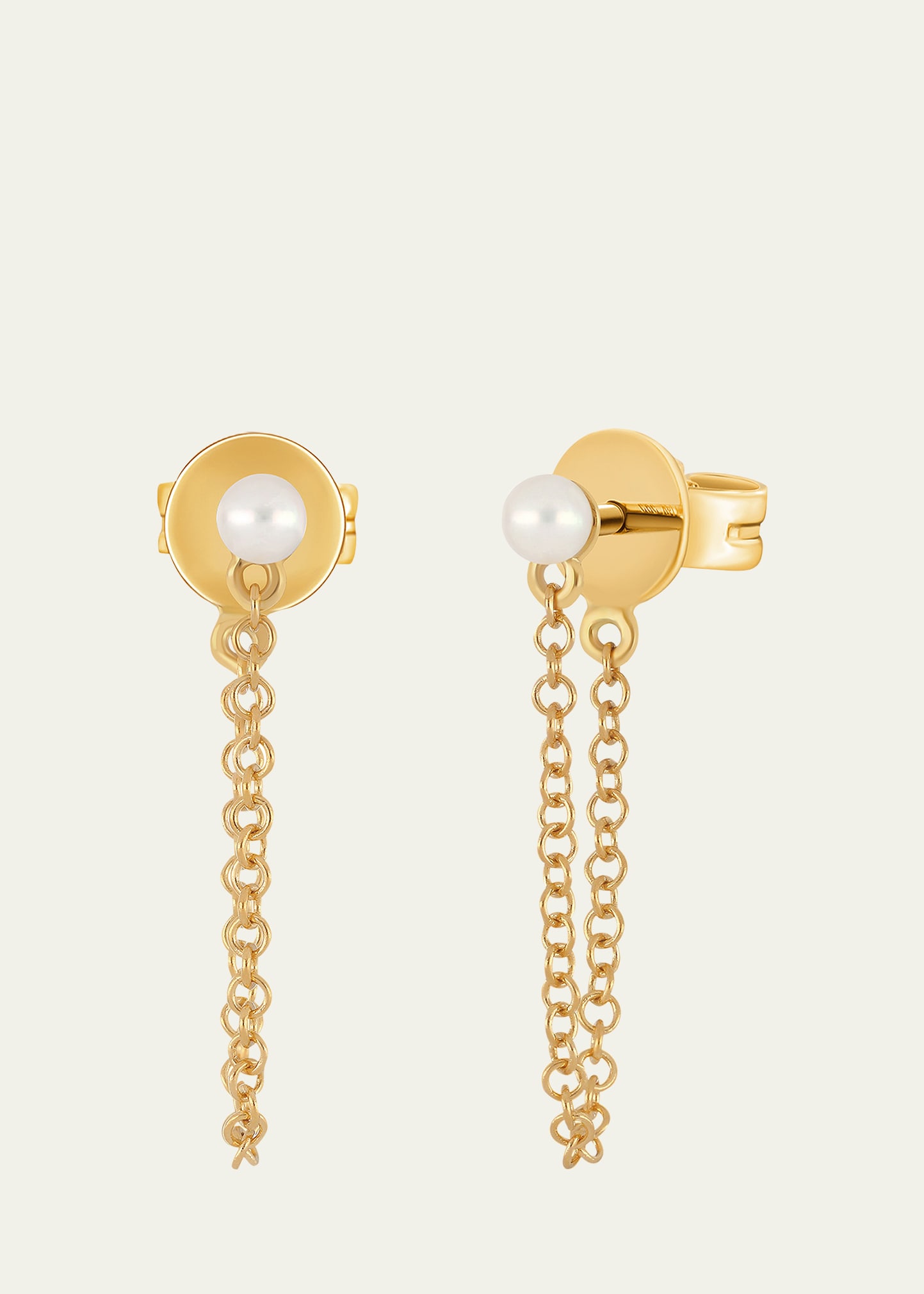 14K Yellow Gold Chain Pearl Stud Earrings