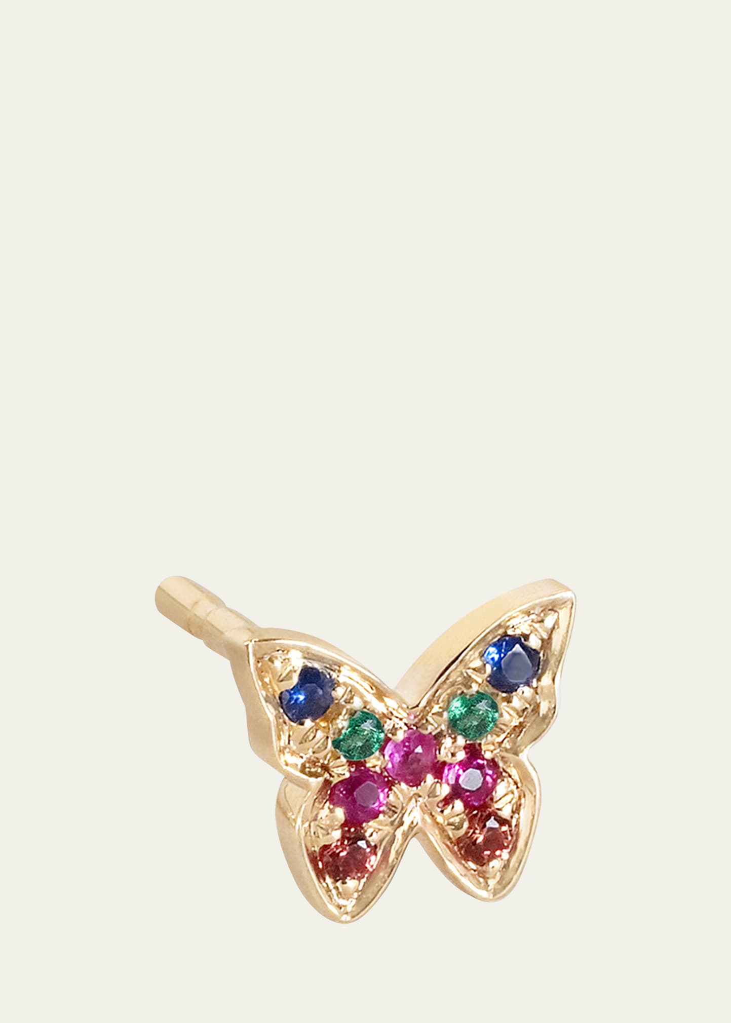 Ef Collection 14k Yellow Gold Mixed Stone Rainbow Butterfly Stud Earring, Single In Yg