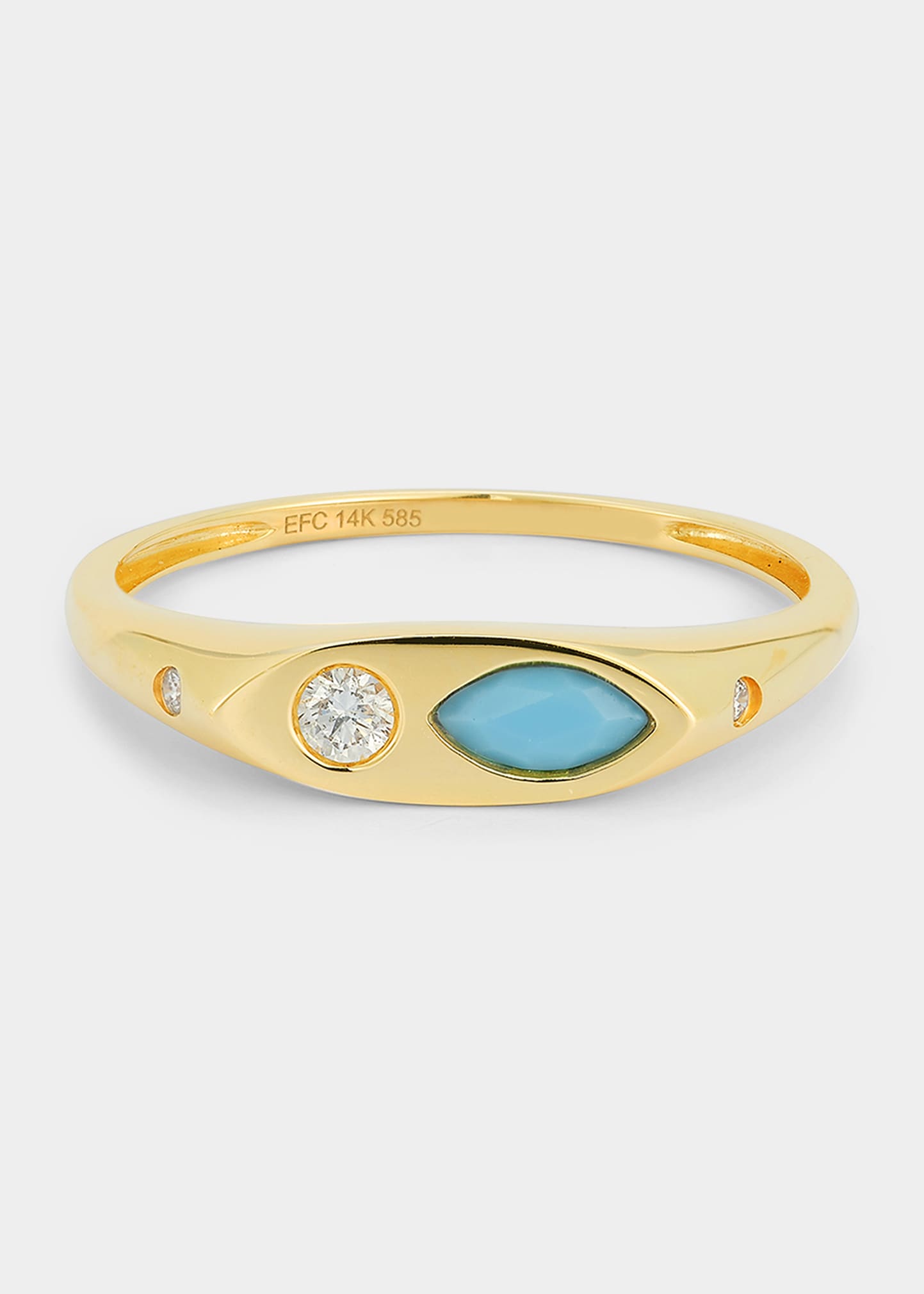 14K Yellow Gold Diamond & Turquoise Ring