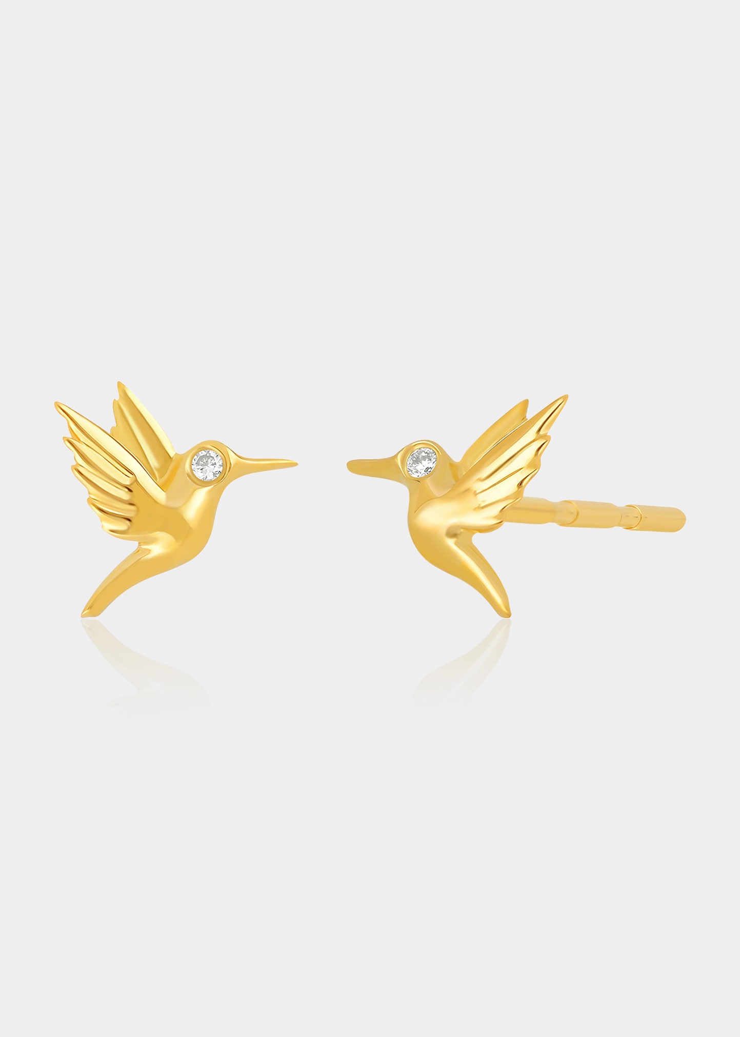 14K Yellow Gold Mini Hummingbird Stud Earrings