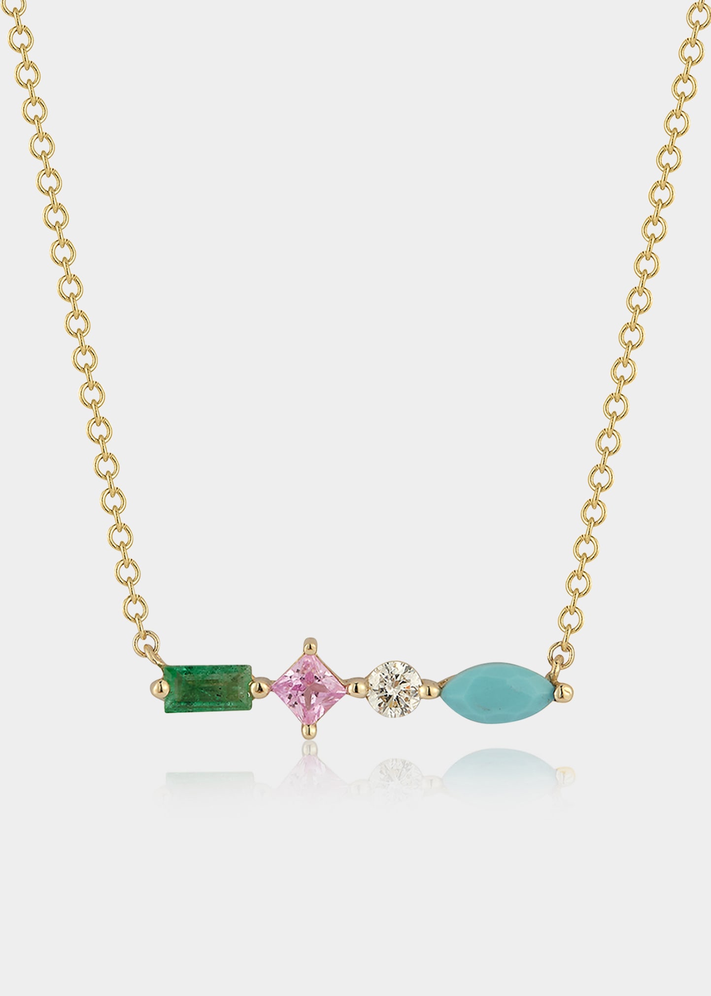 14K Gold Emerald, Sapphire, & Diamond Treasure Necklace