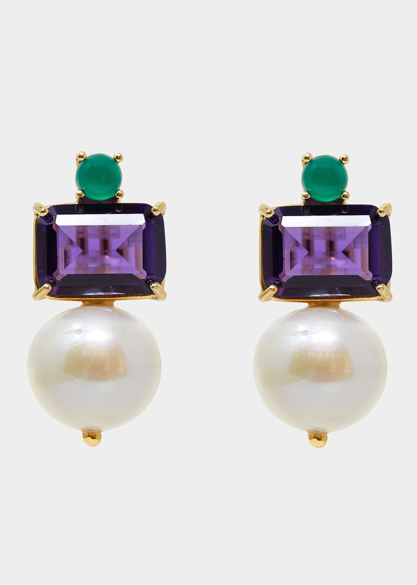 Pearl Amethyst Green Agate Stud Drop Earrings