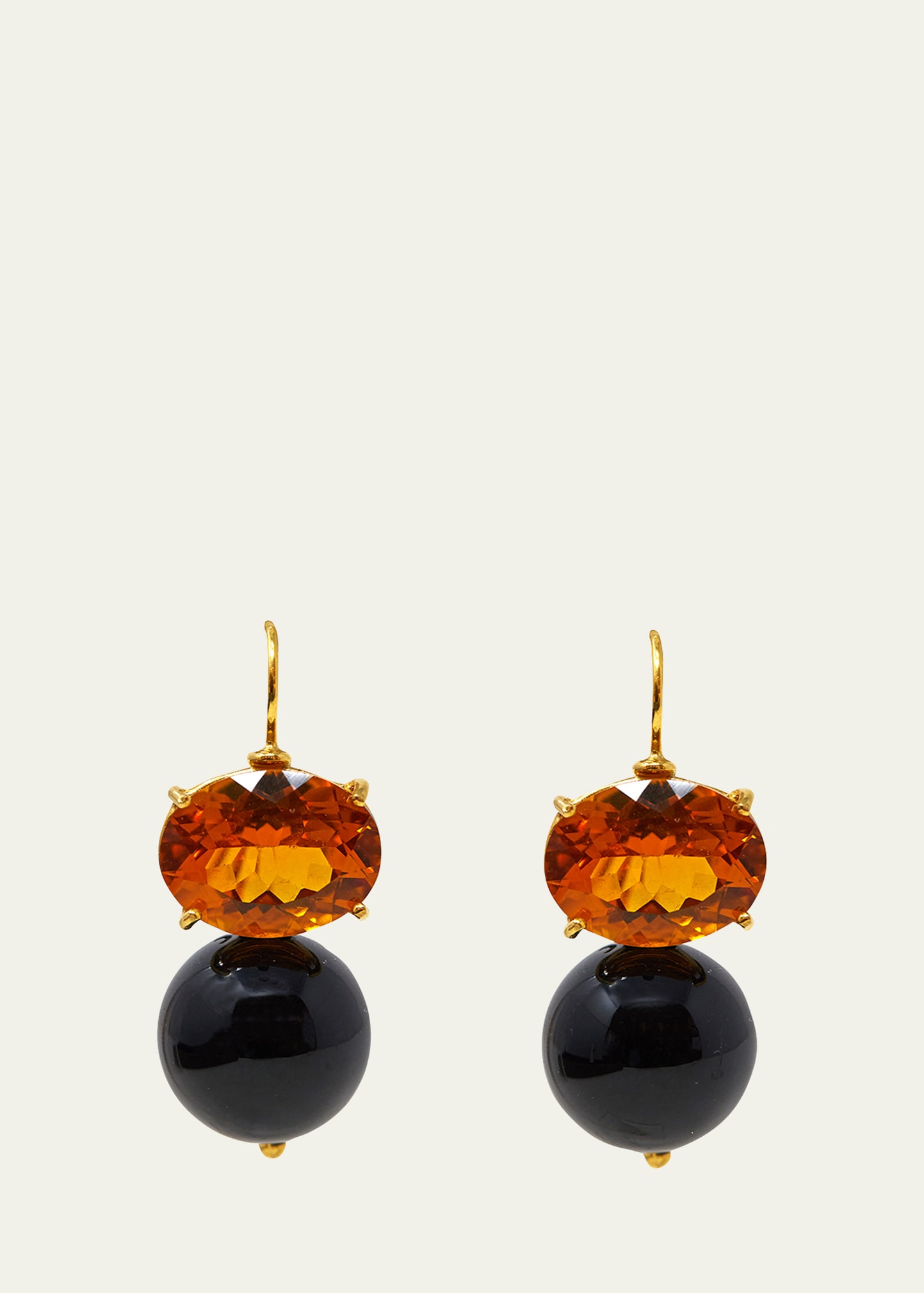 Grazia And Marica Vozza 18k Yellow Gold Hook Earrings With Onyx And Citrine Quartz In Multi