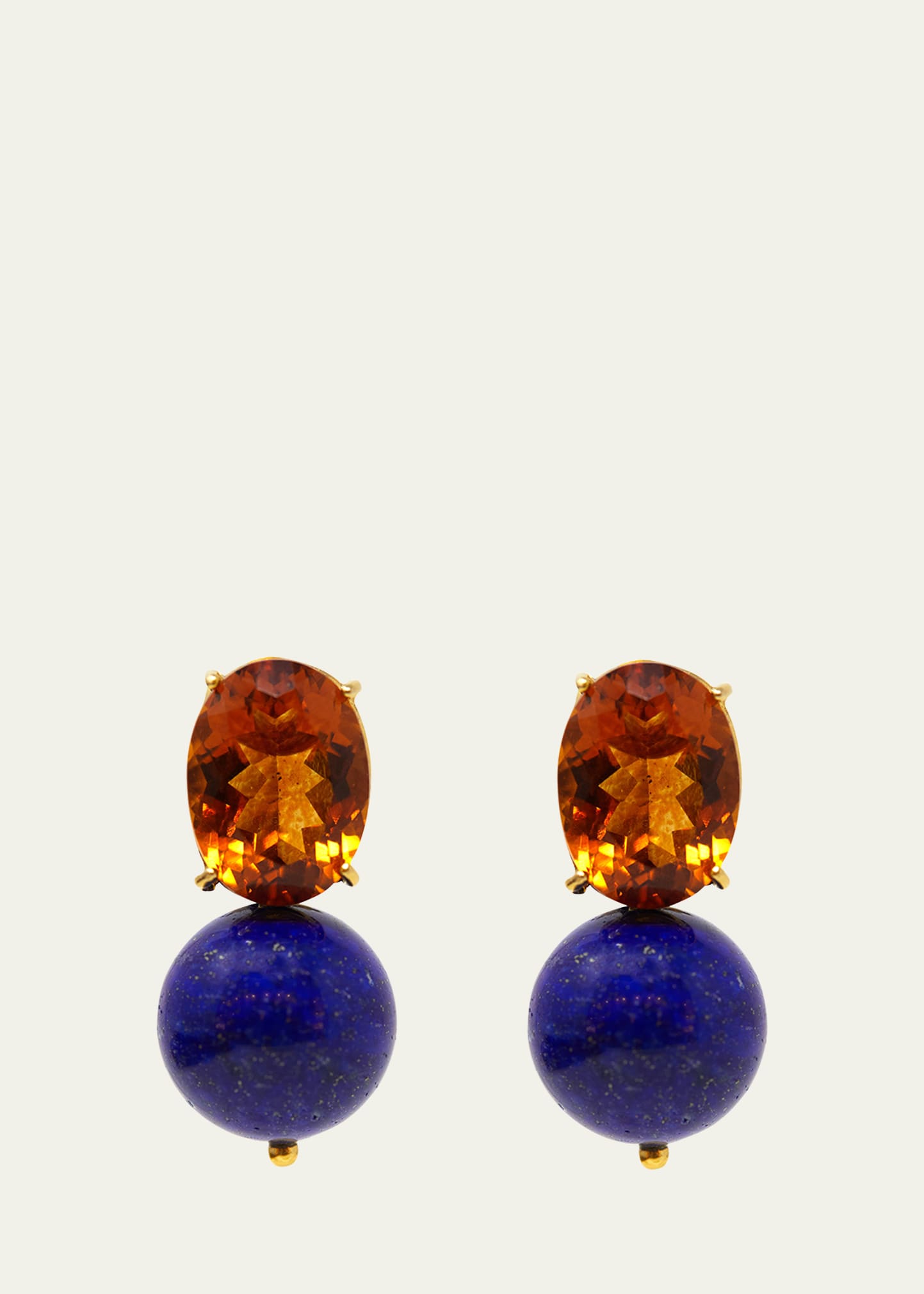 Grazia And Marica Vozza 14k Yellow Gold Stud Earrings With Lapis Lazuli And Citrine Quartz In Multi