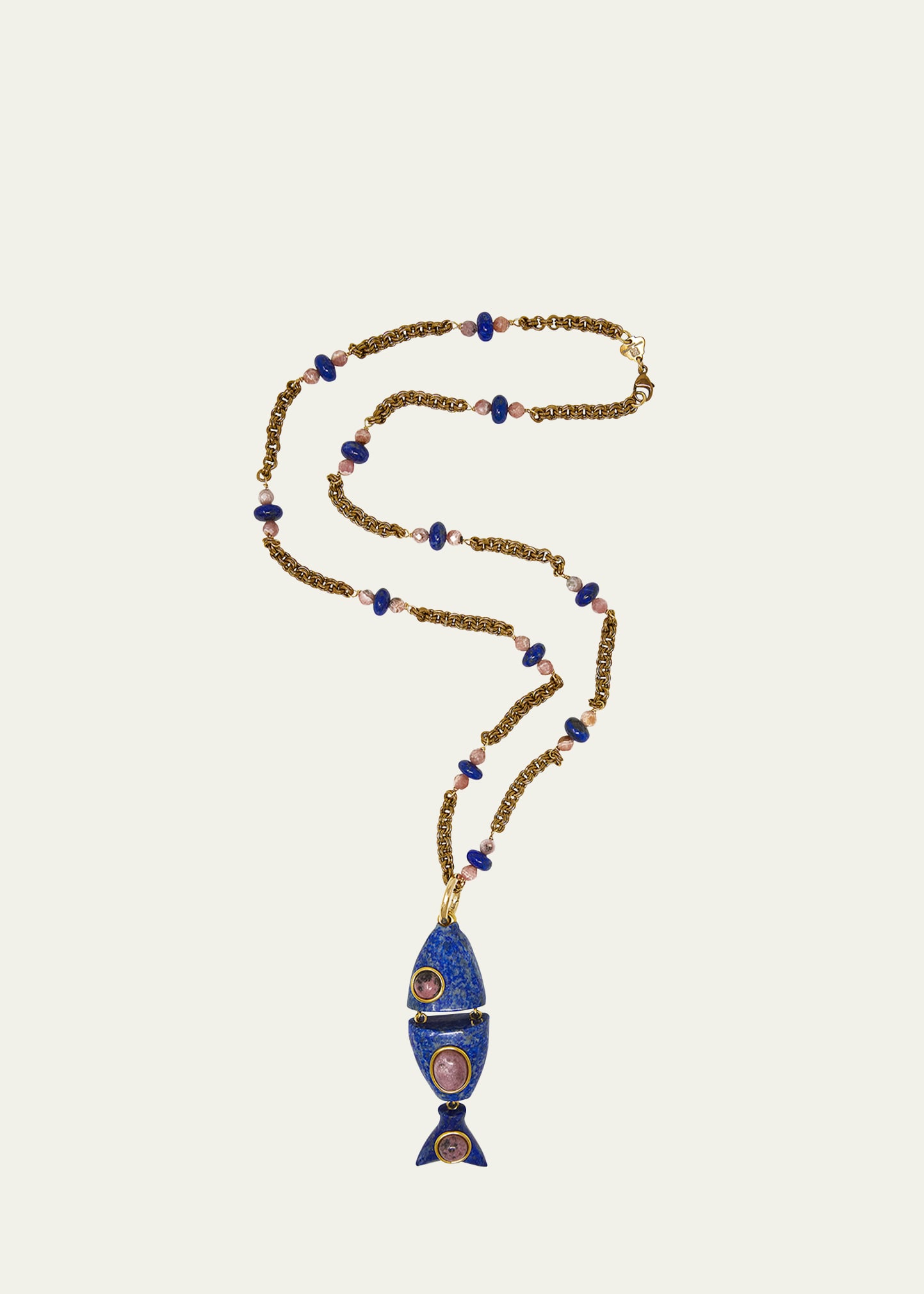 Grazia And Marica Vozza Fish Charm Necklace With Lapis Lazuli And Rhodochrosite In Multi