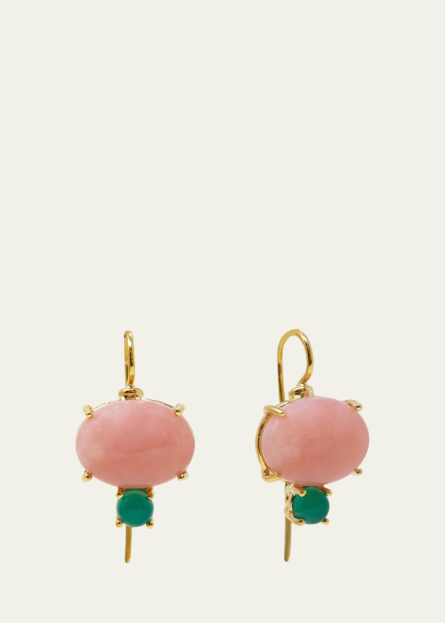 Grazia And Marica Vozza 18k Yellow Gold Monachina Stone Hook Earrings With Rhodonite And Green Agate In Yg