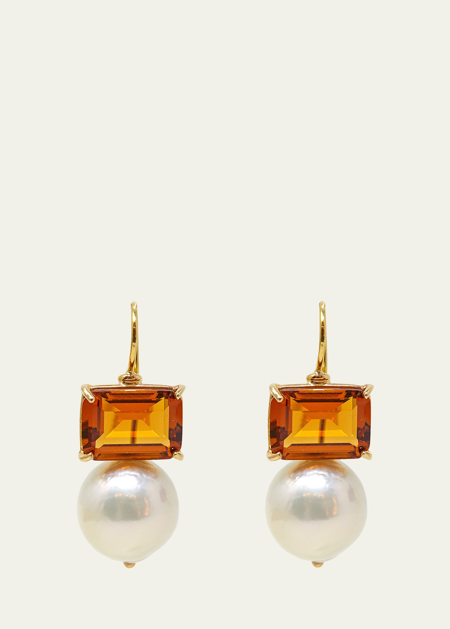 18K Yellow Gold Monachina Stone Hook Earrings with Freshwater Pearls and Citrine Quartz