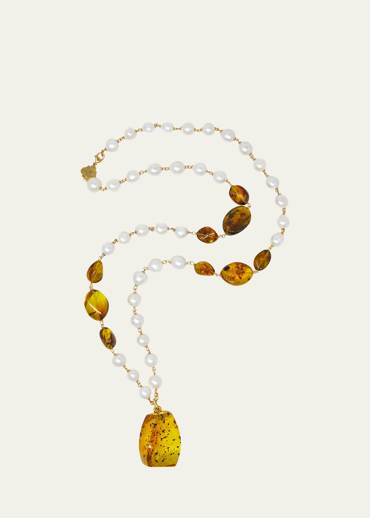 Grazia And Marica Vozza 14K Yellow Gold Amber and Freshwater Pearl Necklace
