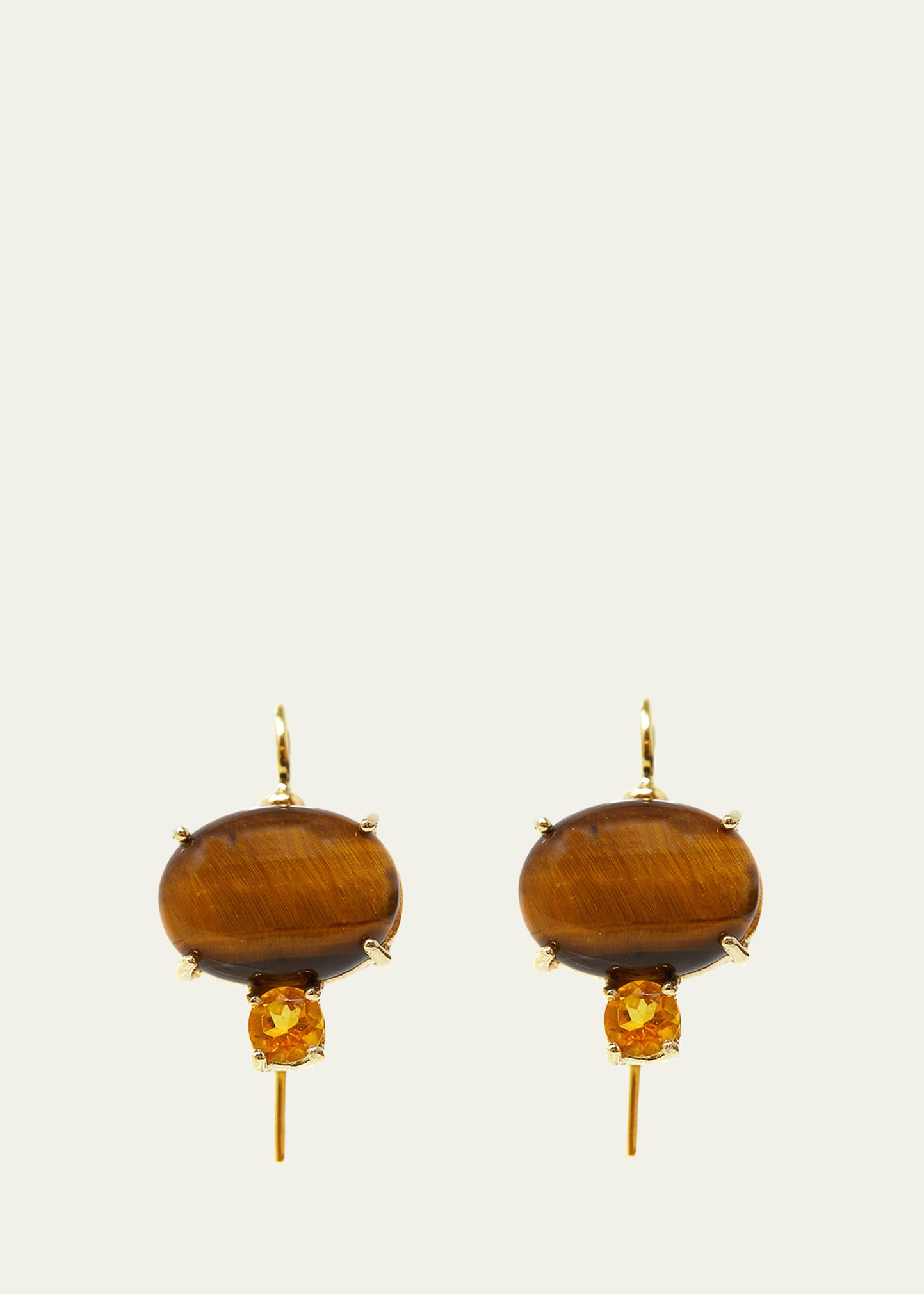 18K Yellow Gold Monachina Stone Hook Earrings with Tiger Eye and Citrine Quartz