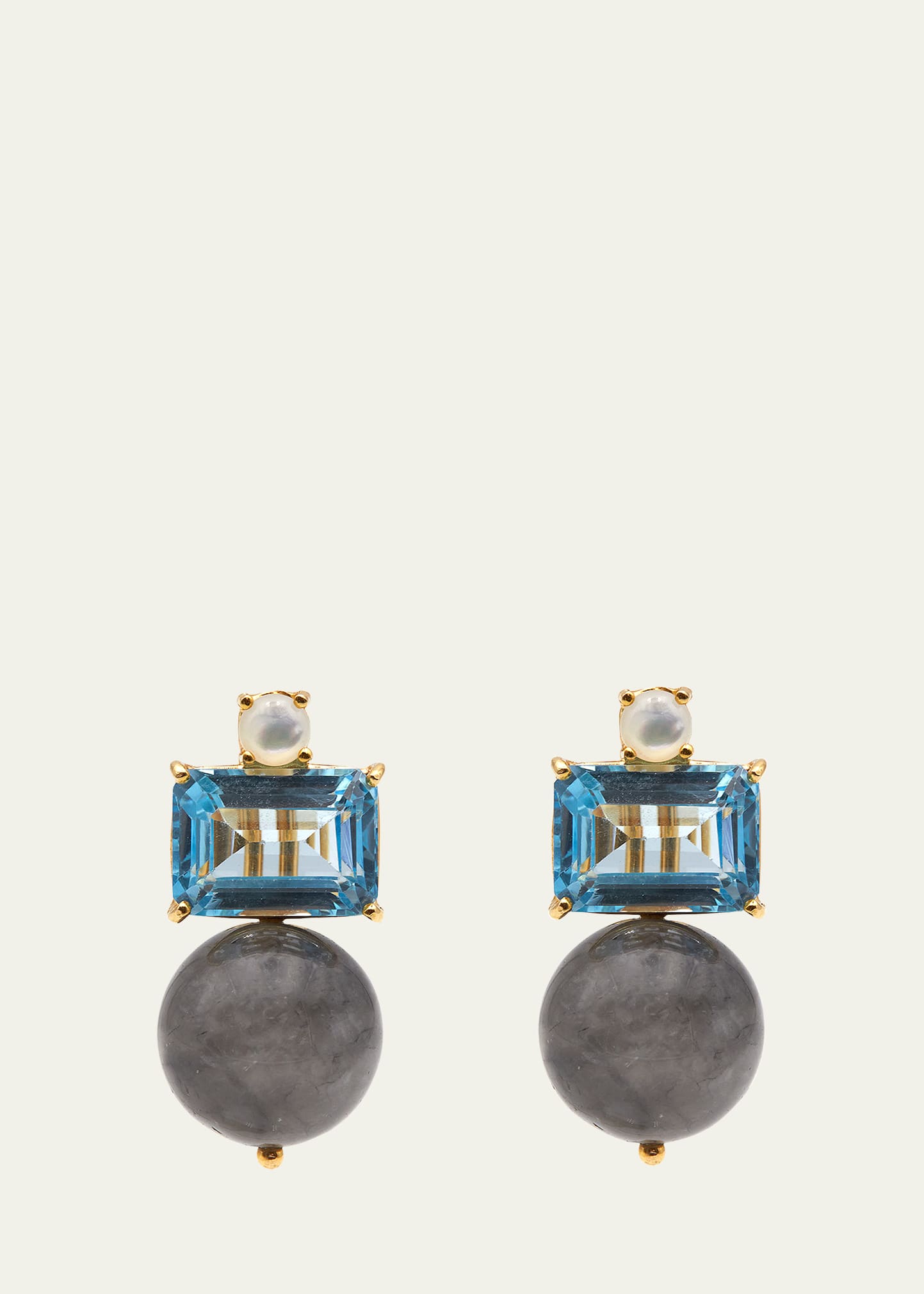 Grazia And Marica Vozza 14K Yellow Gold Stud Earrings with Labradorite, Blue Quartz and Mother-of-Pearl