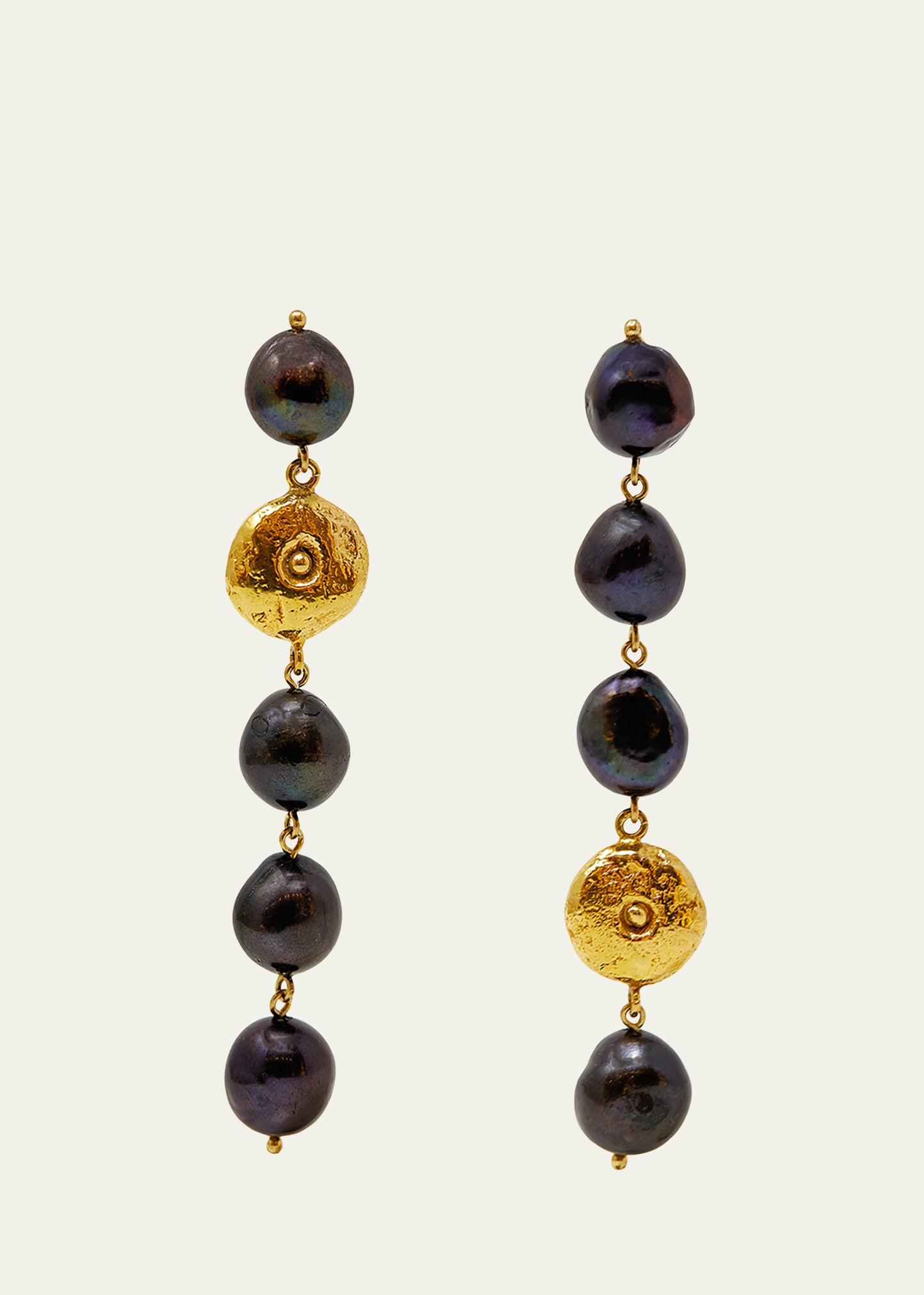 Grazia And Marica Vozza 14k Yellow Gold Drop Earrings With Black Freshwater Pearls In Yg