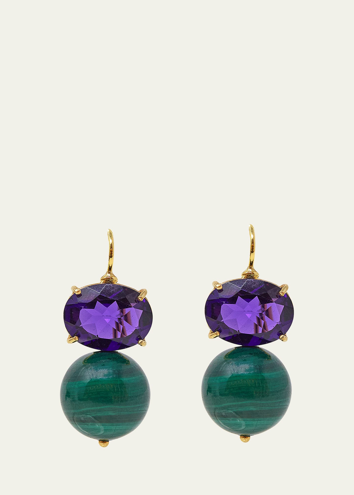 Grazia And Marica Vozza 18k Yellow Gold Hook Earrings With Malachite And Amethyst In Multi