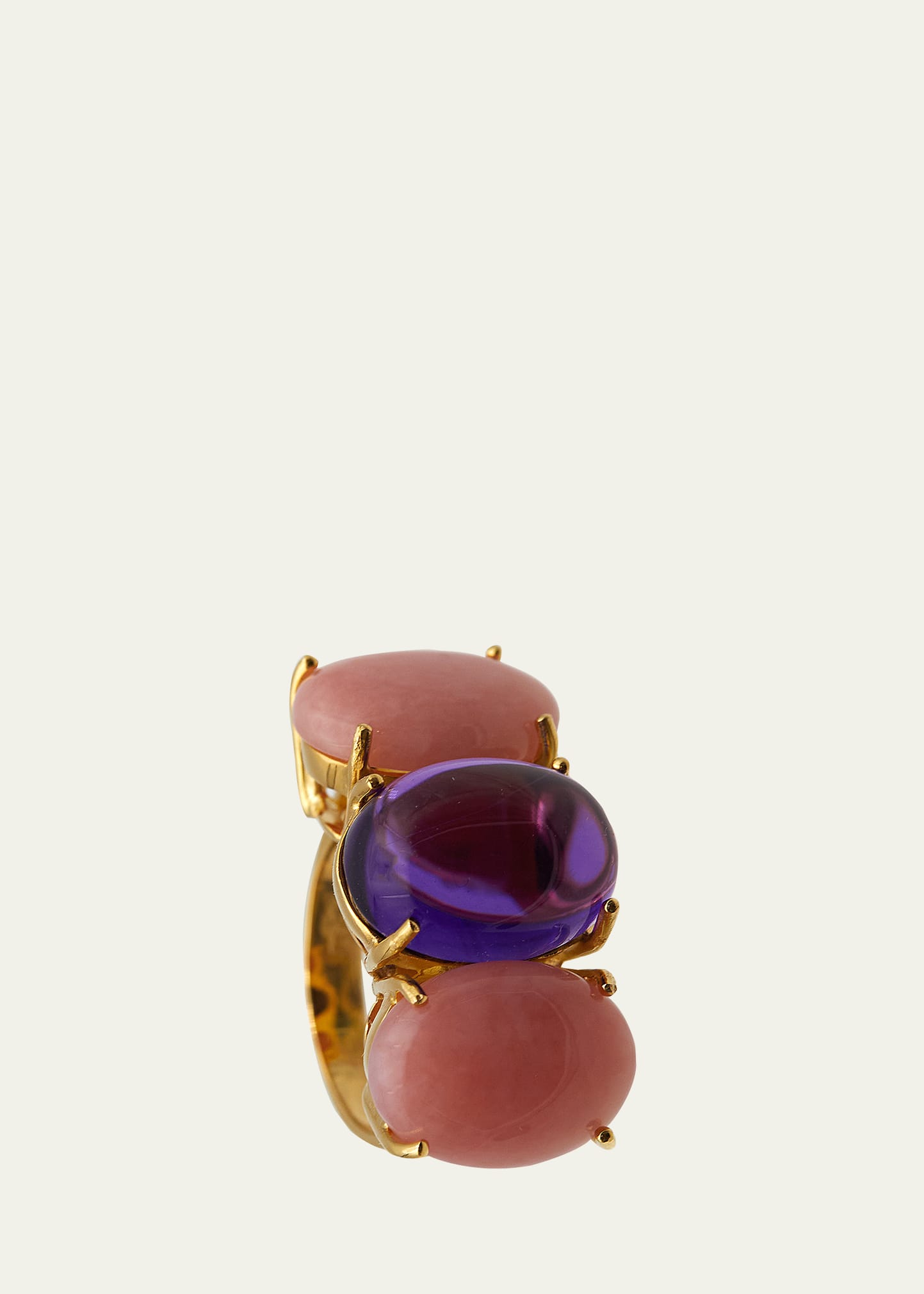 Grazia And Marica Vozza Trilogy Ring With Rhodonite And Amethyst In 18k Yellow Gold In Multi