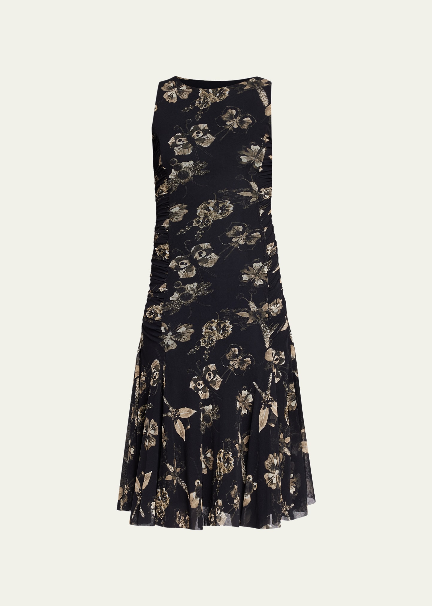 Fuzzi Sleeveless Floral-Print Tulle Midi Dress