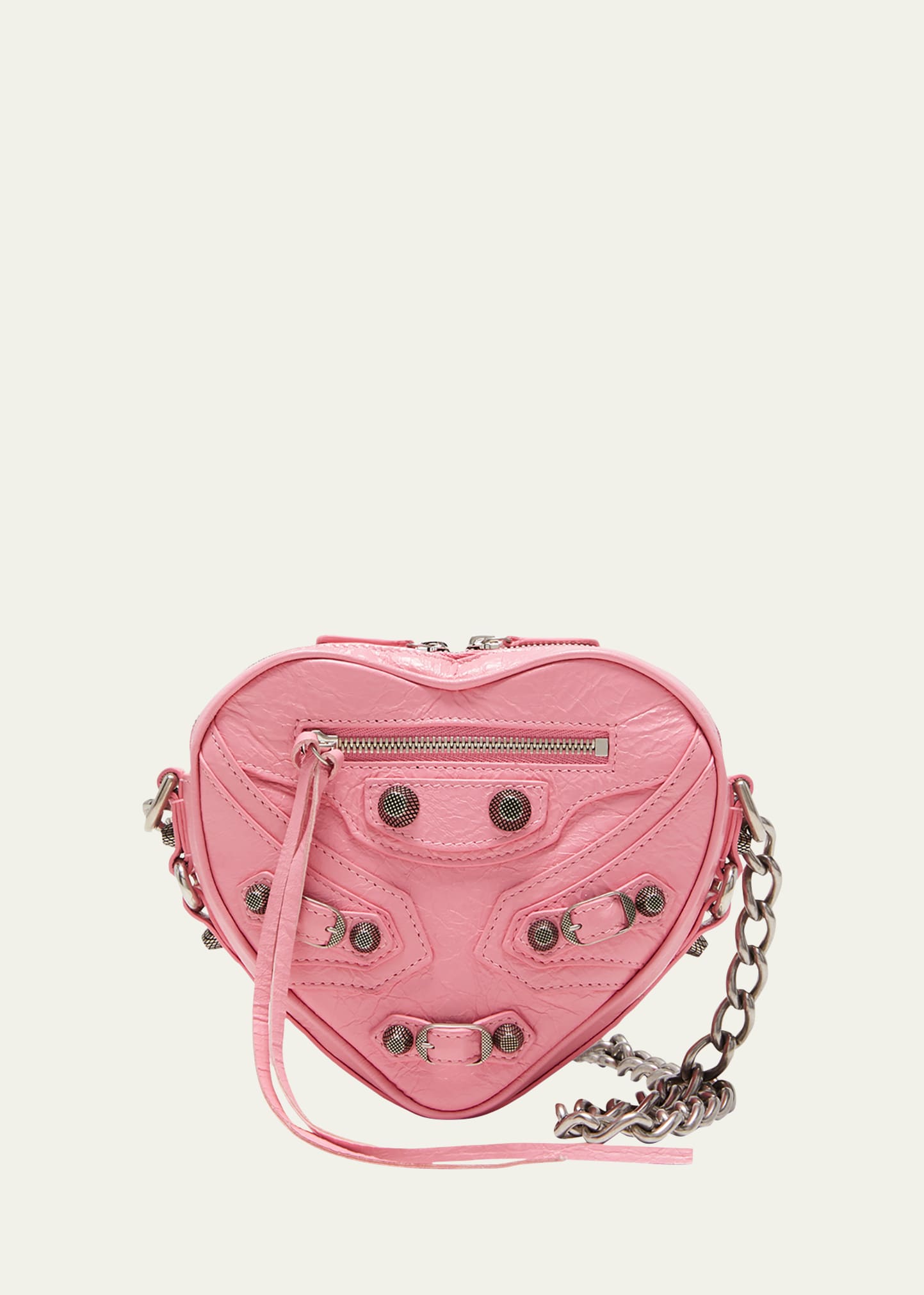Shop Balenciaga Le Cagole Mini Heart Chain Crossbody Bag In Sweet Pink