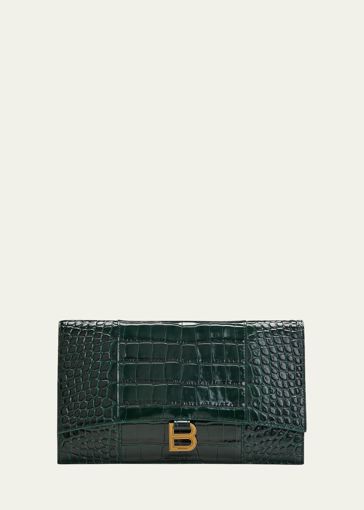 Balenciaga Hourglass Croco Flat Pouch Bag In 1000 Black