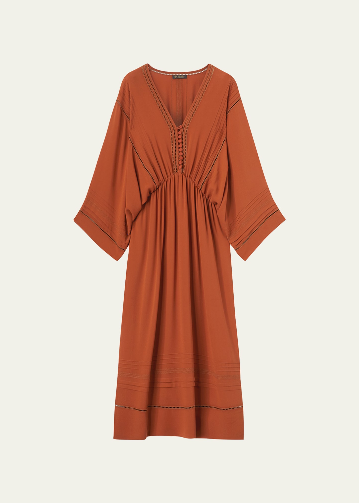 Loro Piana Henrietta Embroidered Silk Crepe De Chine Midi Dress In P07c Red Clay Pow