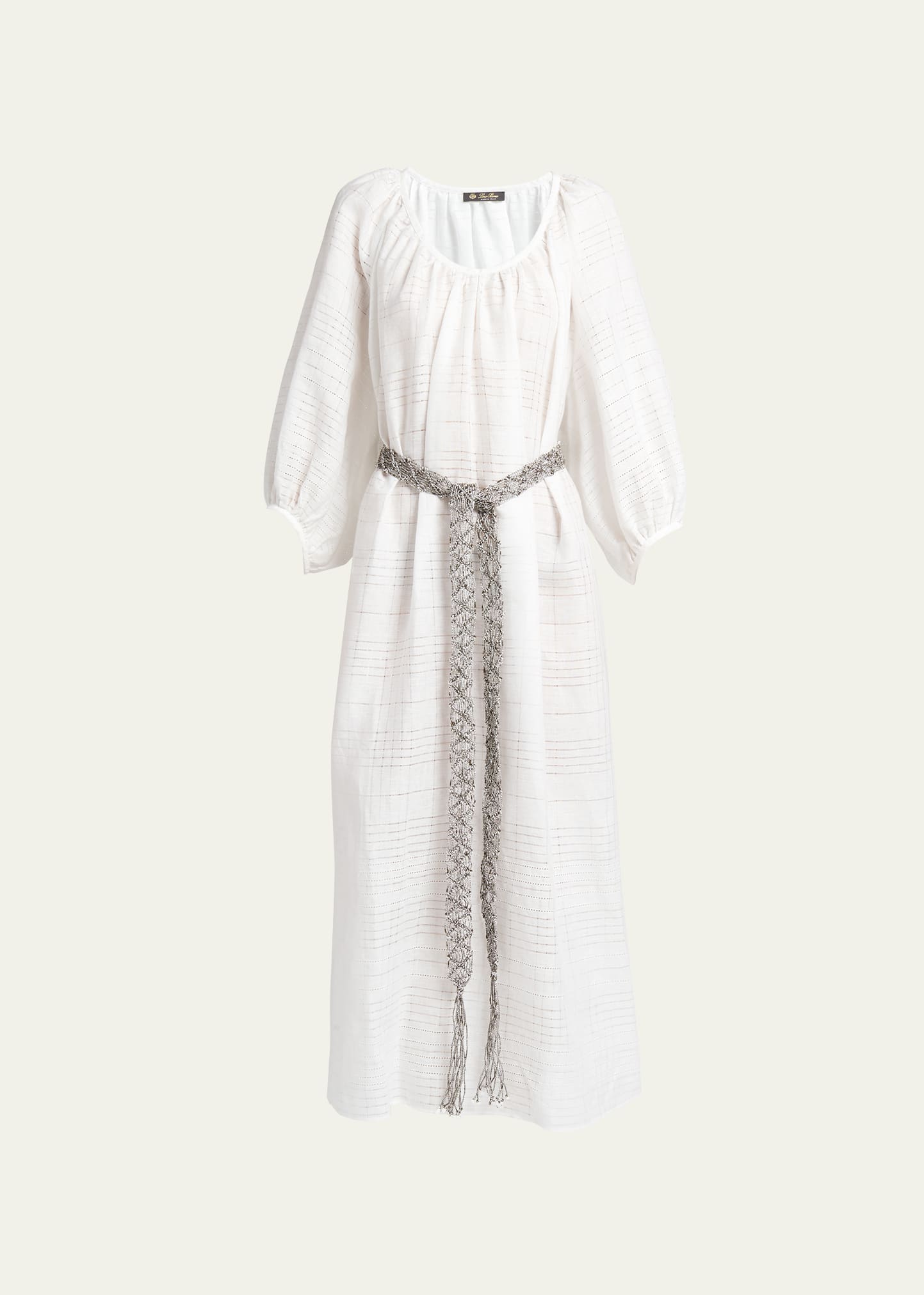 Loro Piana Abito Medea Needle Linen Belted Maxi Dress In Blanc