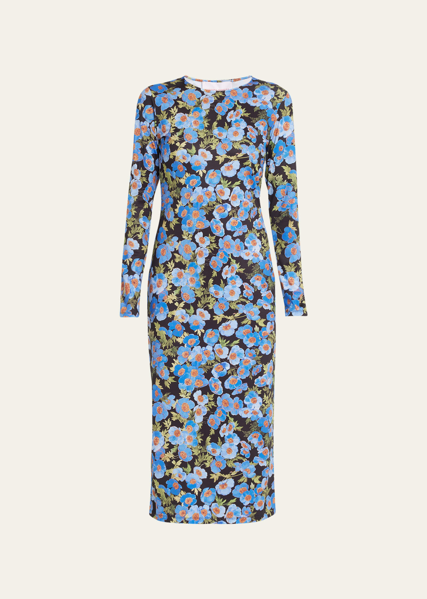 Carolina Herrera Floral Print Long Sleeve Midi Dress In Black Multi