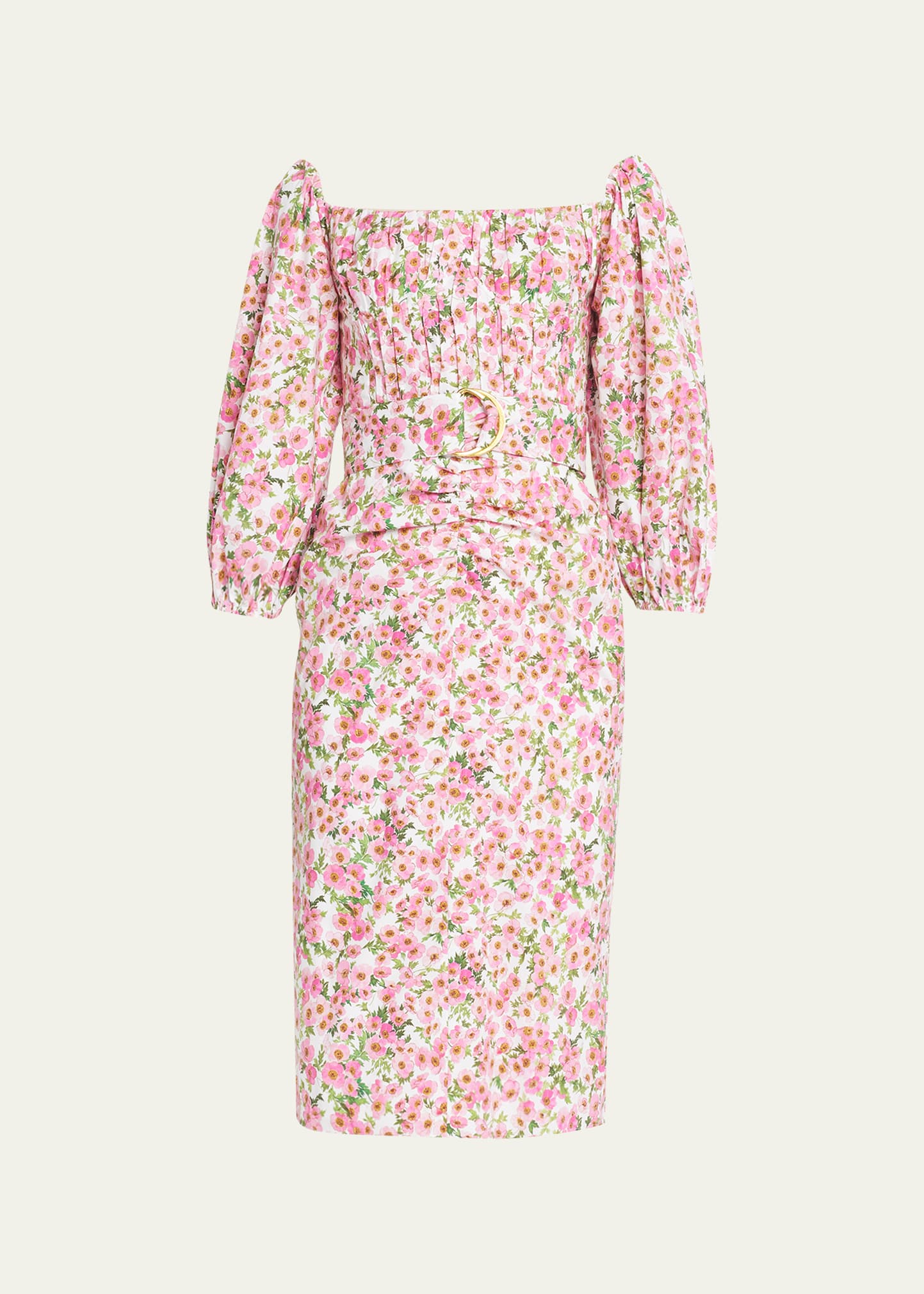 Off Shoulder Floral Print Midi Dress with Belt
