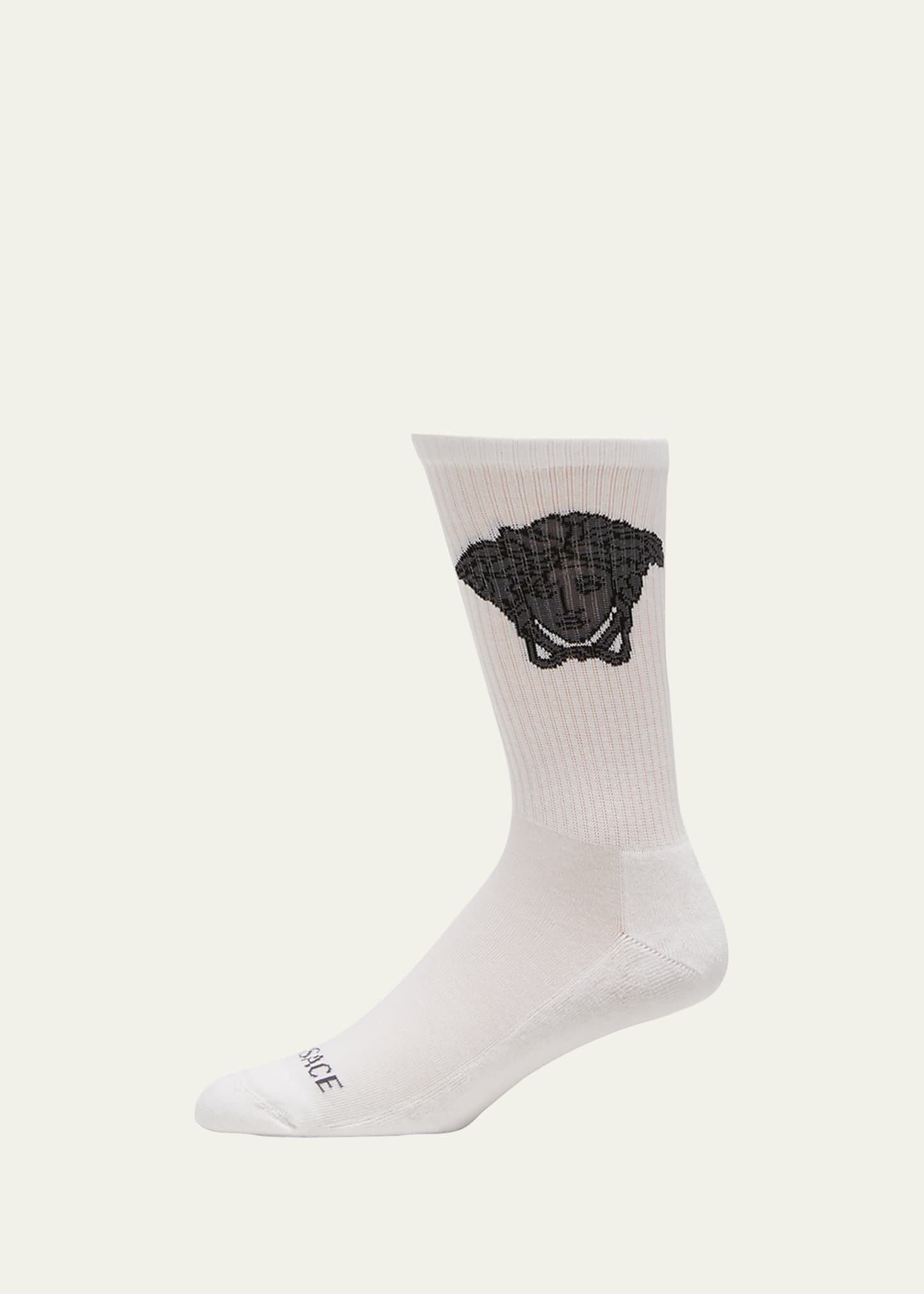 Shop Versace Men's Medusa Athletic Crew Socks In Whiteblack