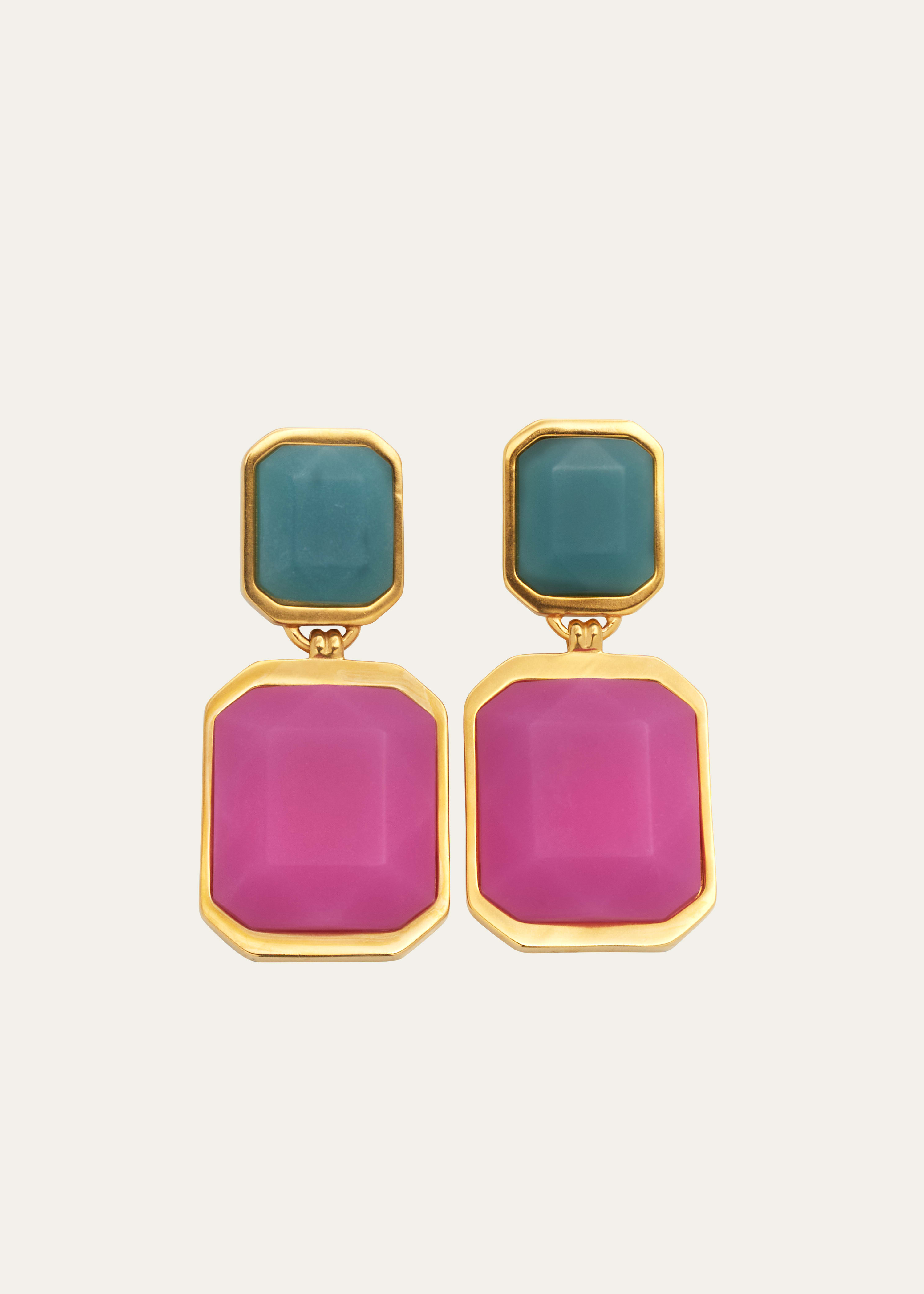 Shop Saint Laurent Octagon Earrings In Gold Blue