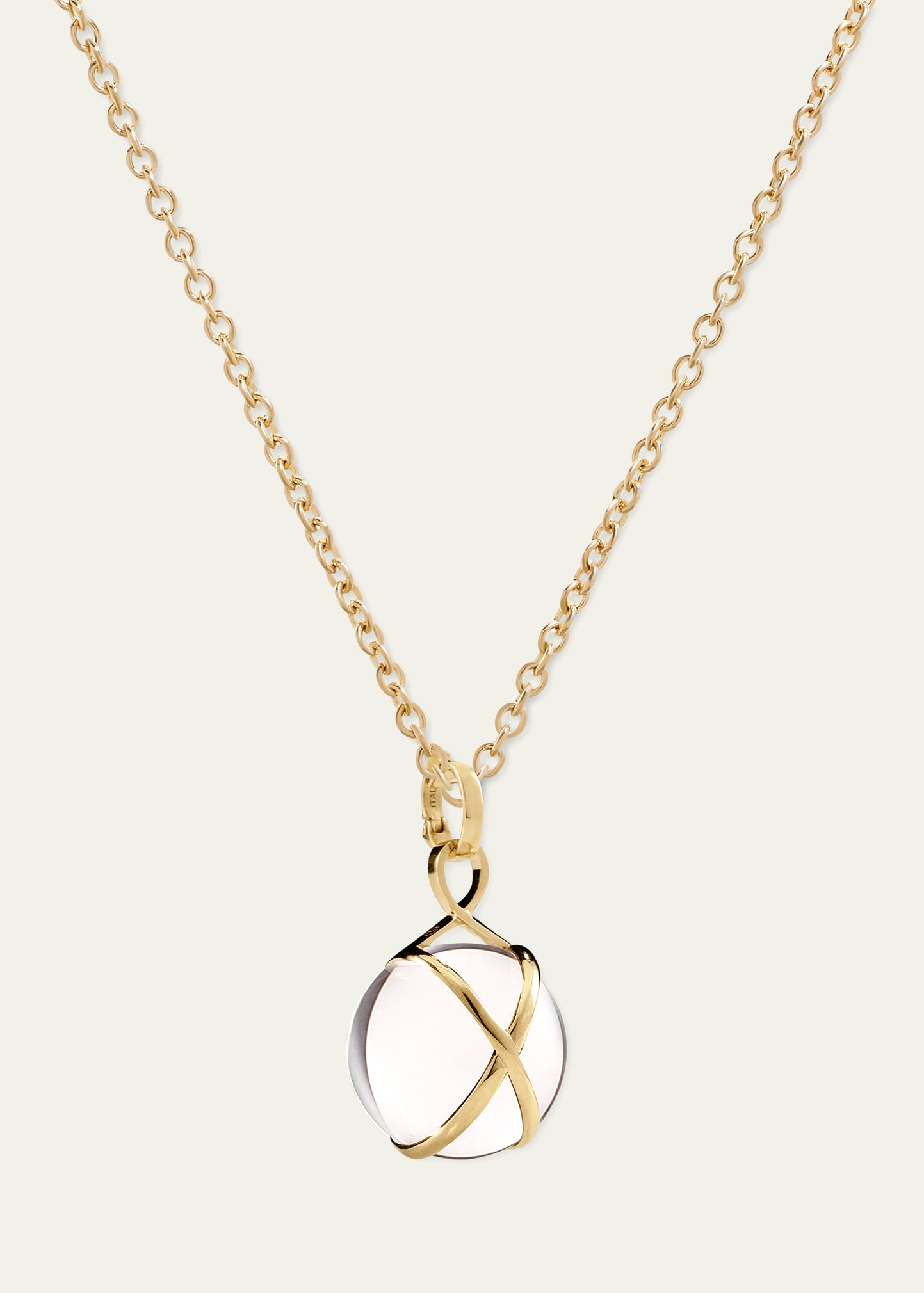 L. Klein 18k Yellow Gold Prisma Crystal Quartz 14mm Pendant Classic Chain Necklace, 16-18