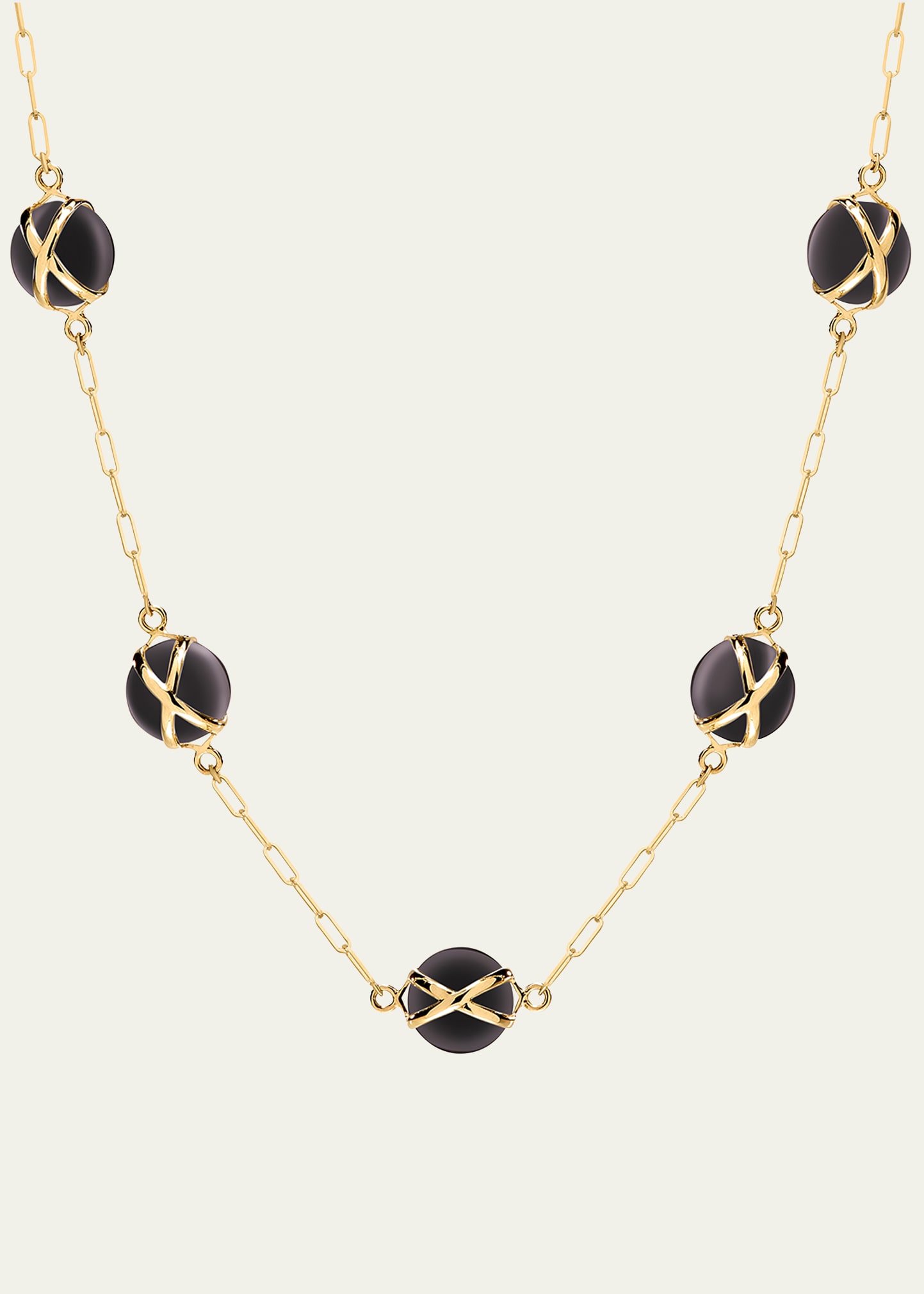 Black Agate 18K Paperclip Chain Station Necklace