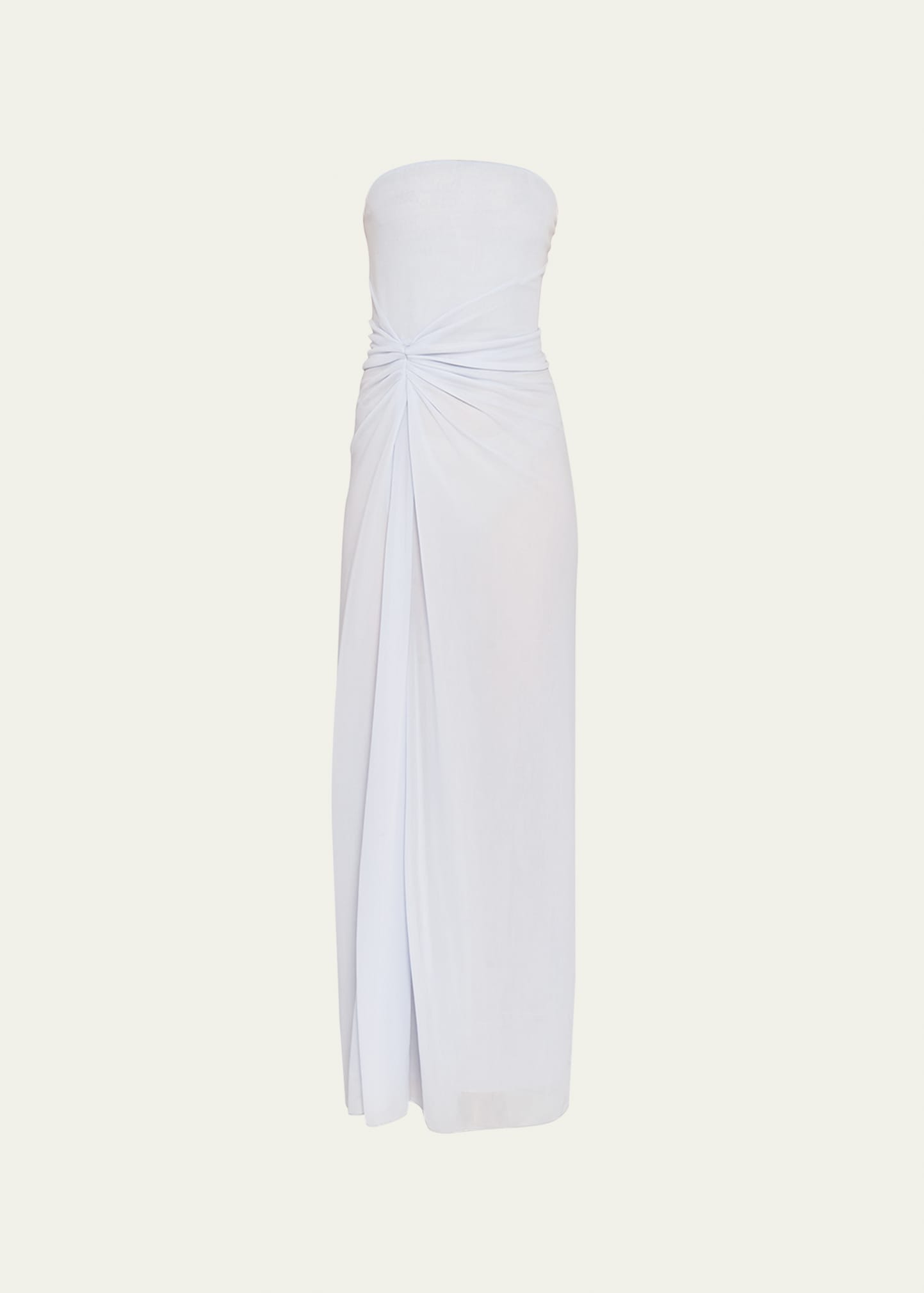 Strapless Gathered Jersey Column Gown