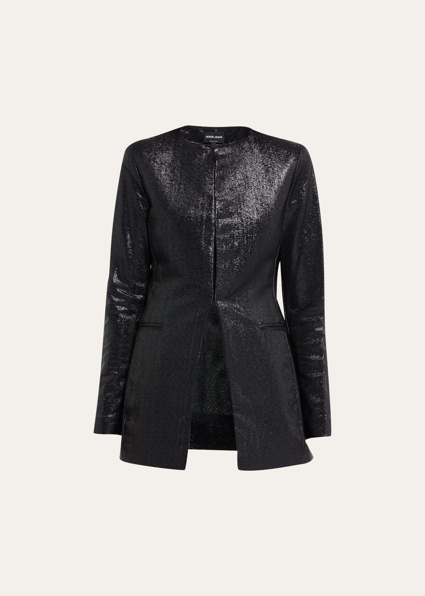 Giorgio Armani Sparkle Collarless Slim Jacket In Black