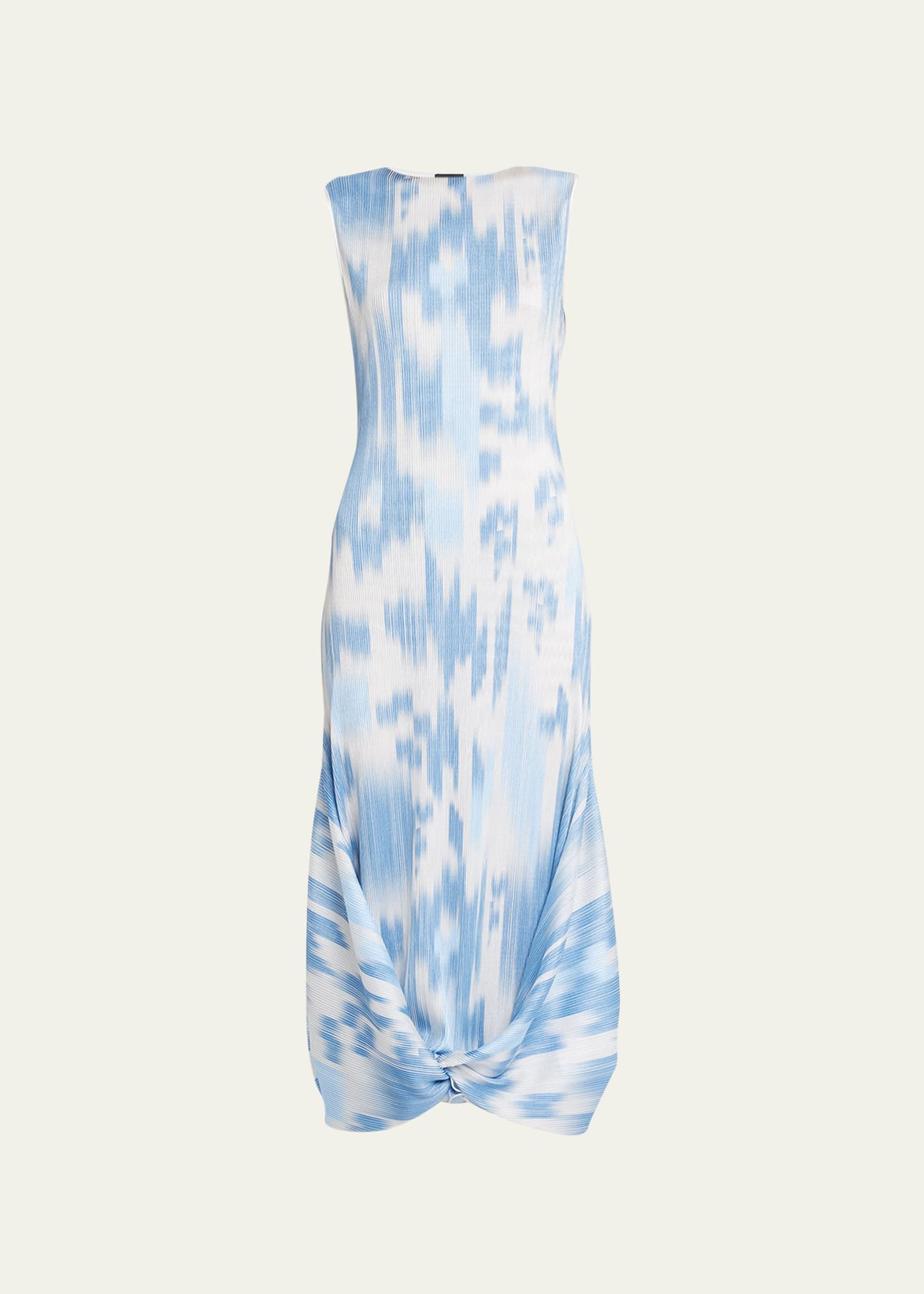 Abstract-Print Twisted-Hem Plisse Maxi Dress