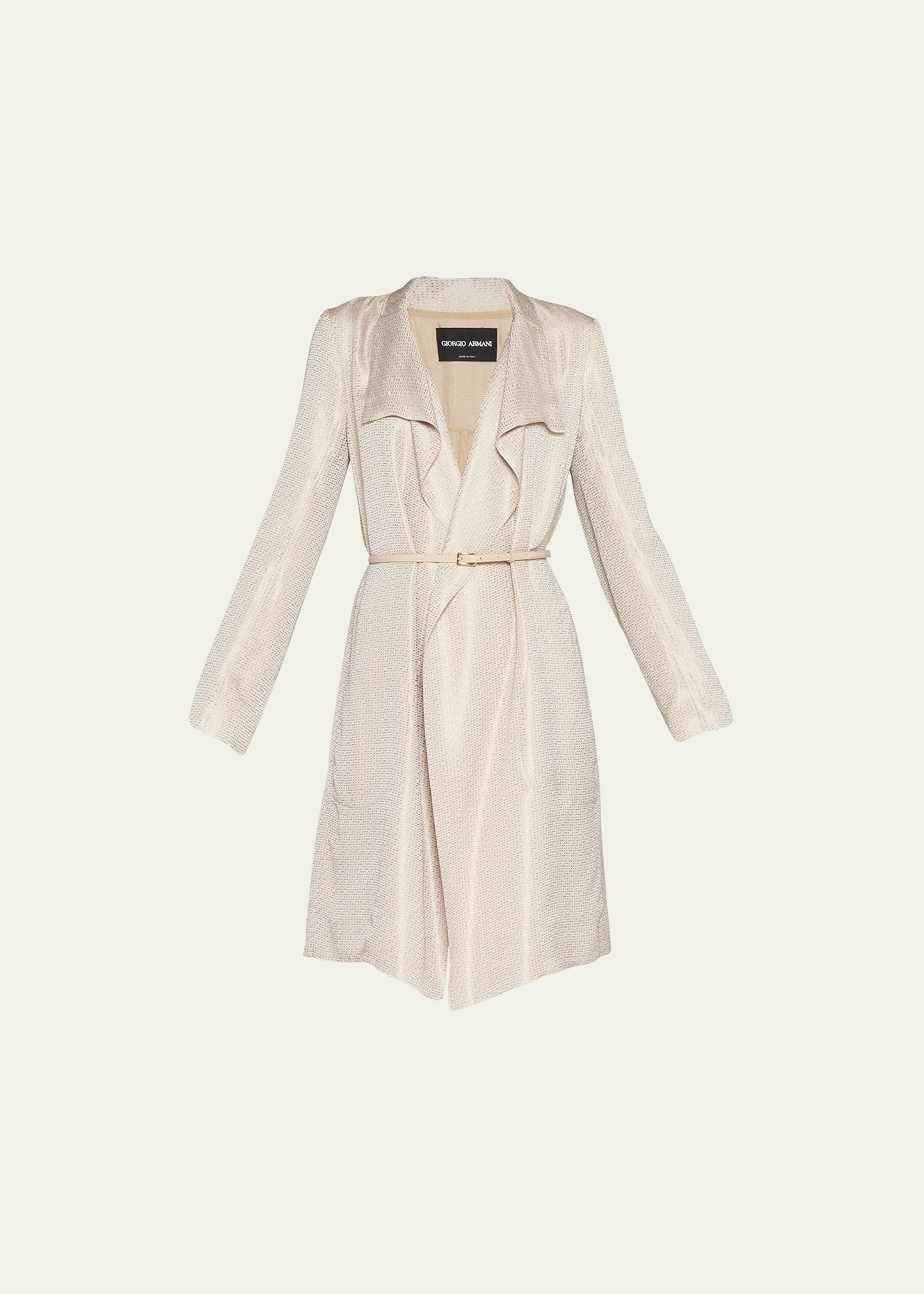 Shop Giorgio Armani Belted Metallic Wrap Coat In Gold