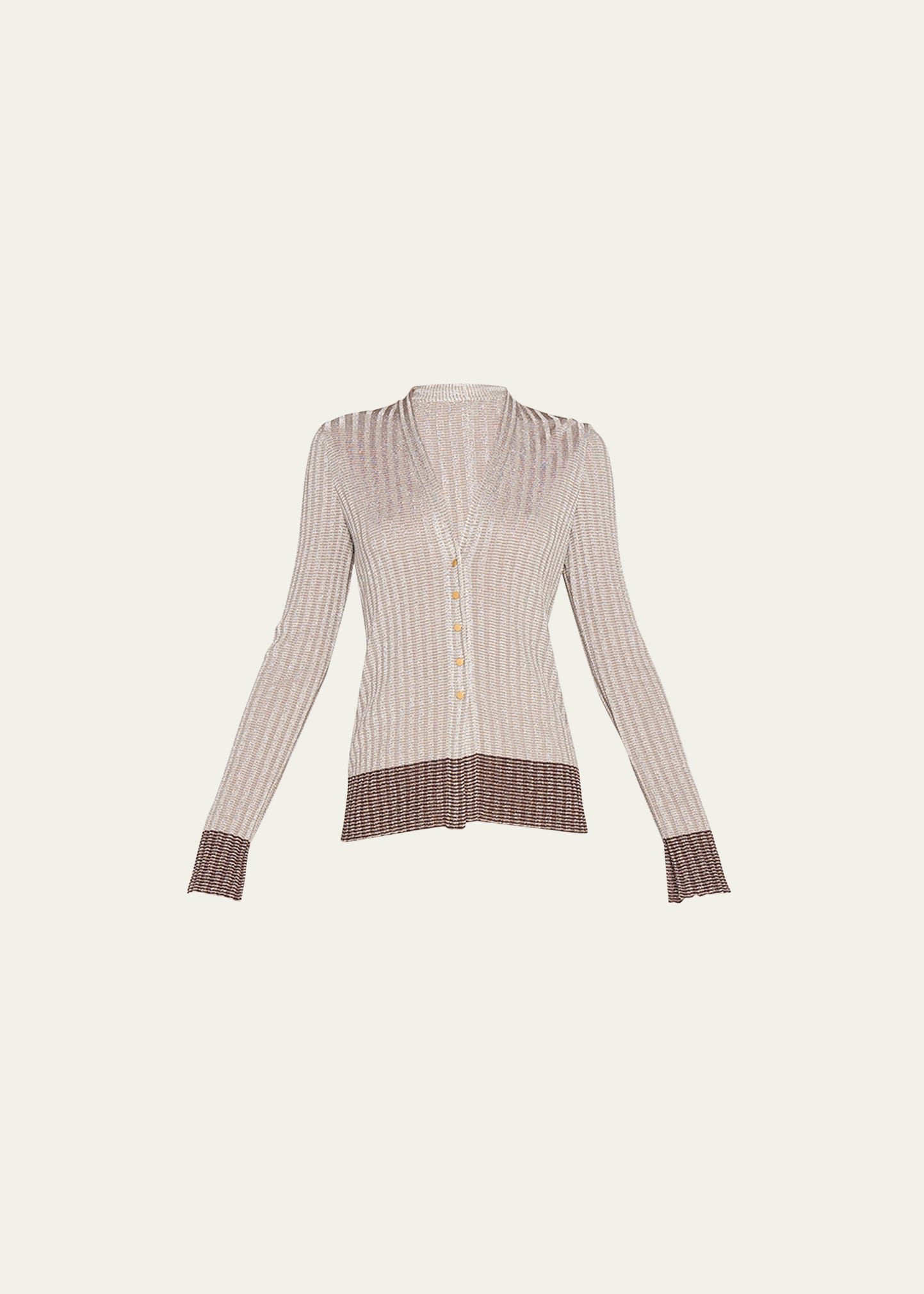 Metallic Stripe Ribbed Snap-Front Cardigan