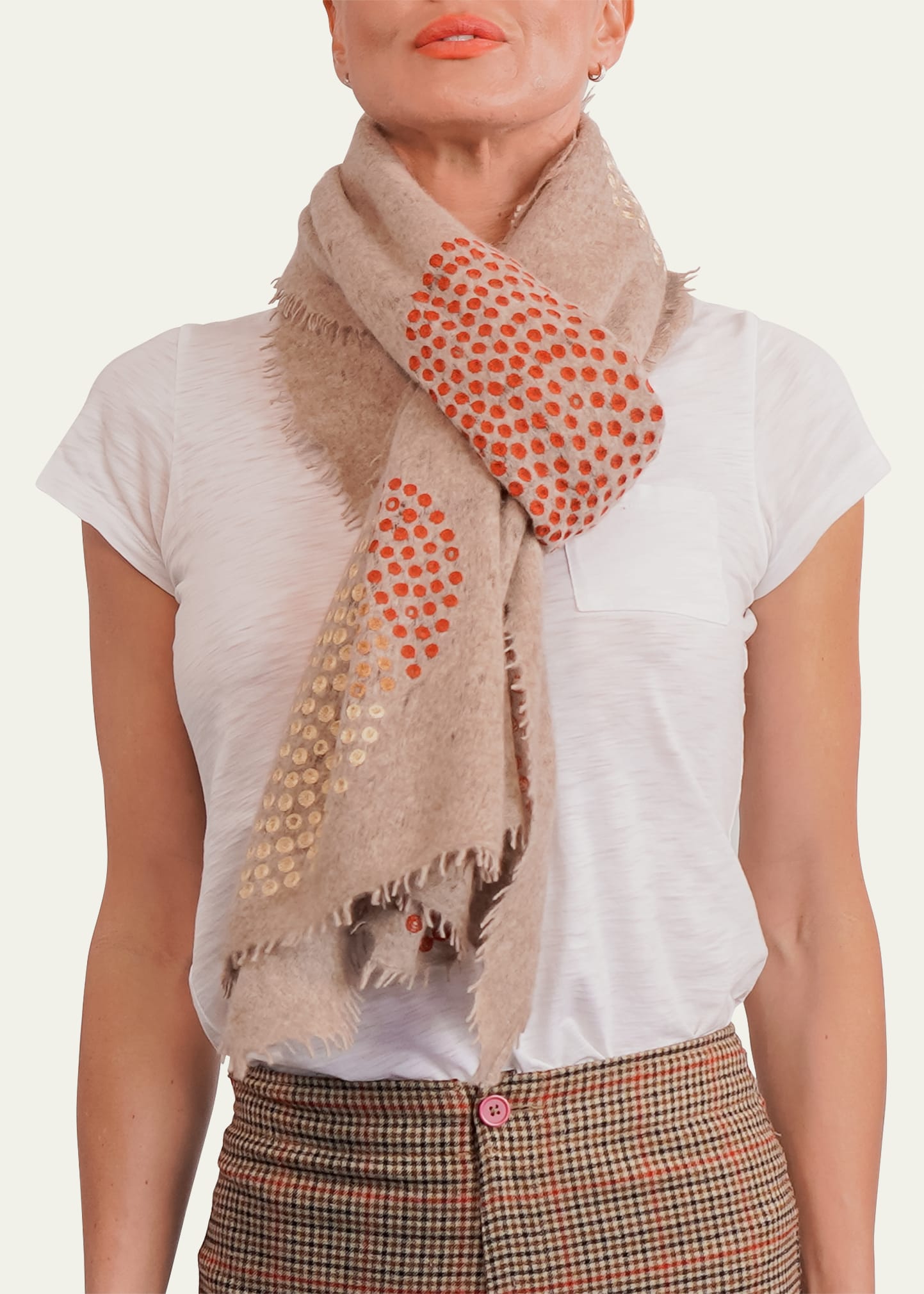 Ian Saude Scattershot Cashmere Scarf In Light Coffee