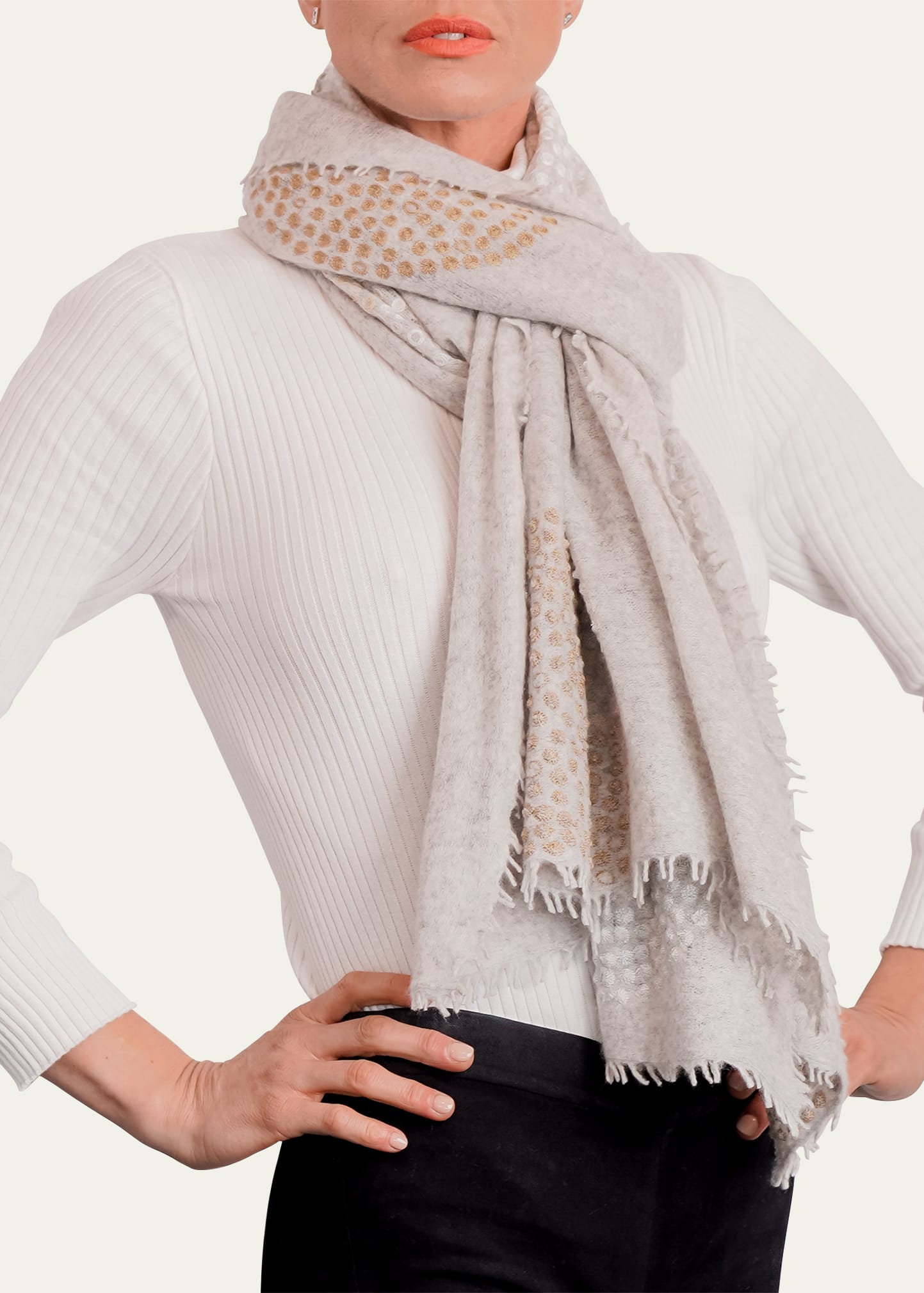 Ian Saude Scattershot Cashmere Scarf In Light Grey