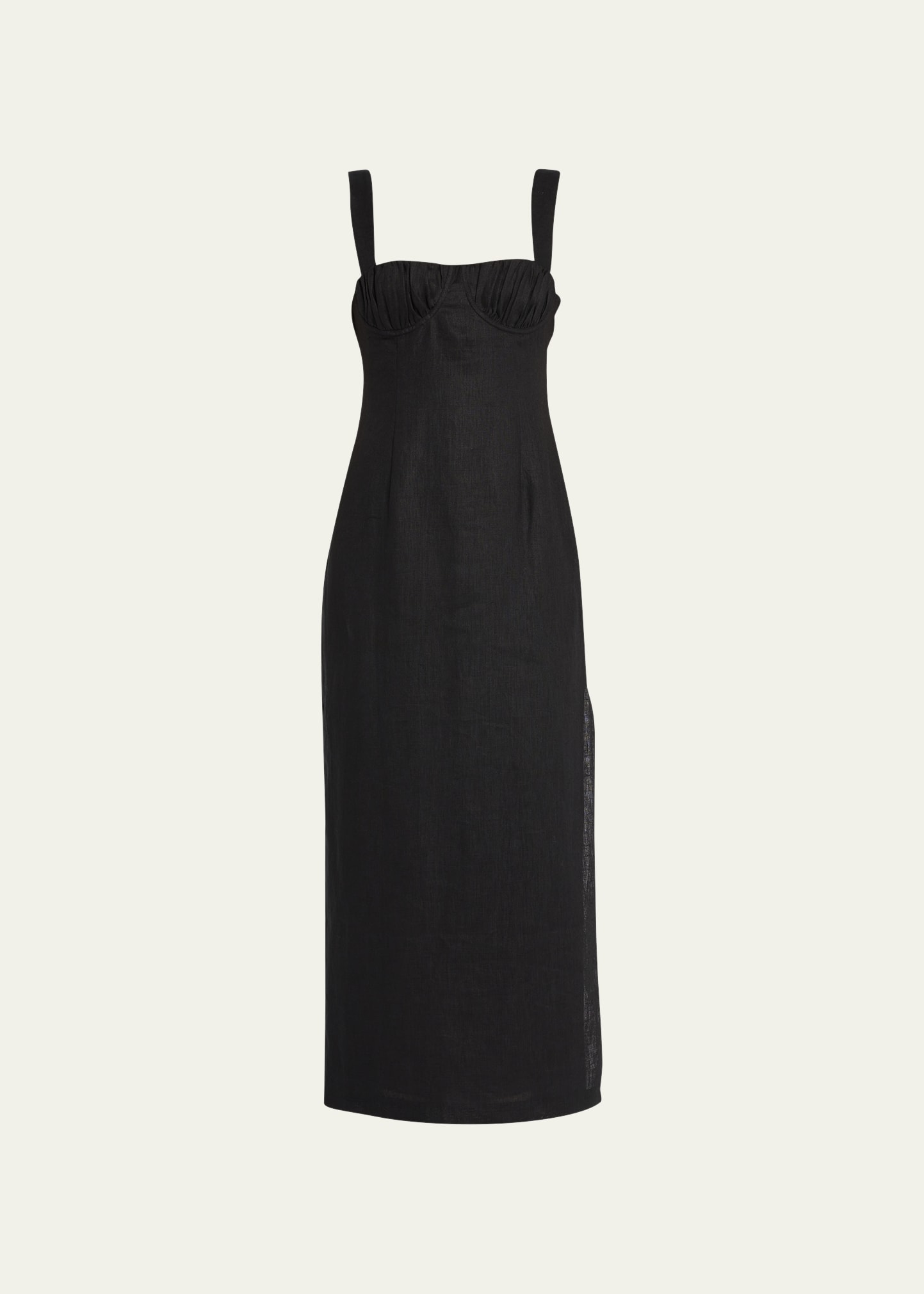 Sir Bettina Ruched Linen Midi Dress In Black