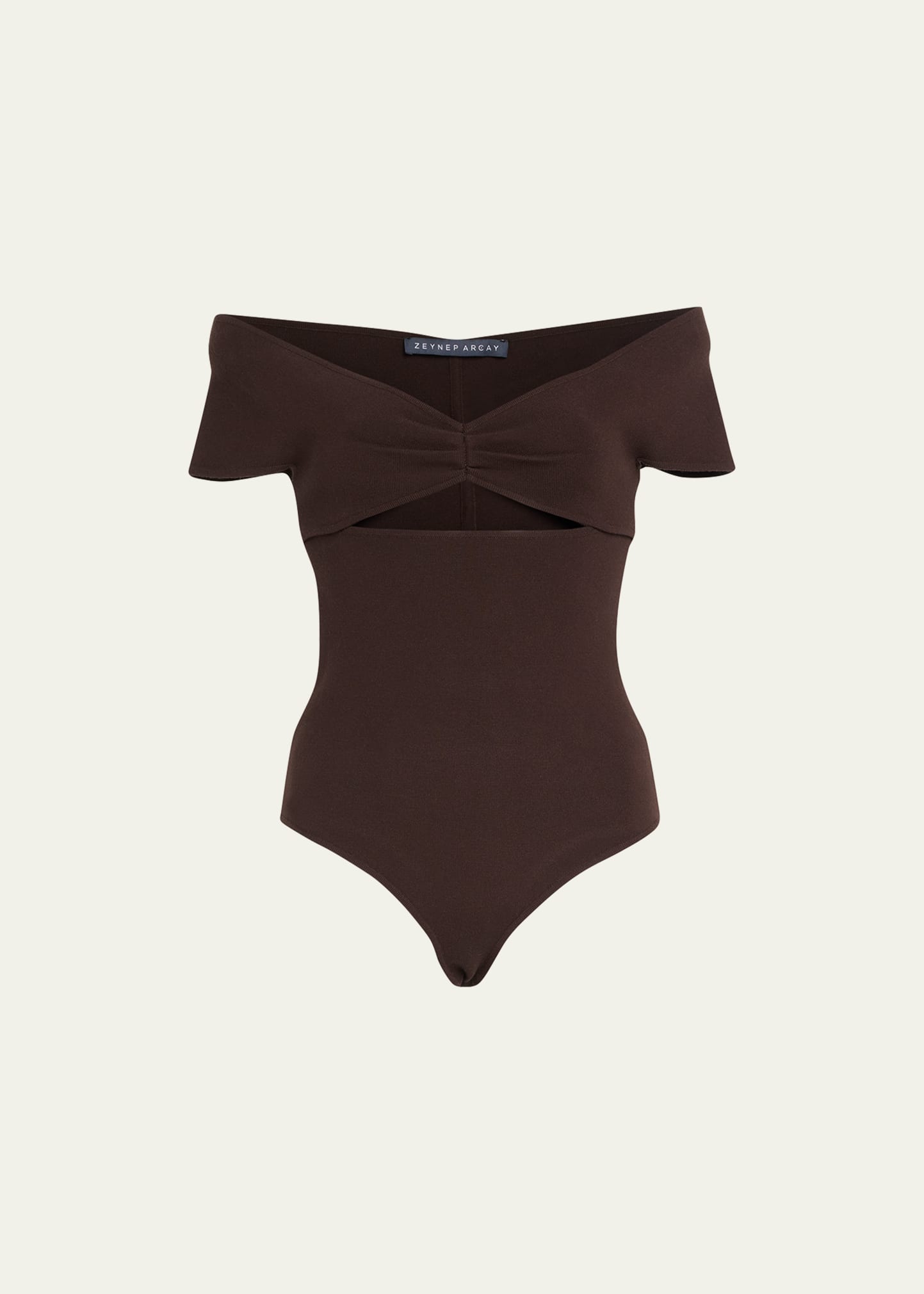 Shop Zeynep Arcay Off-shoulder Knit Bodysuit In Dark Brown