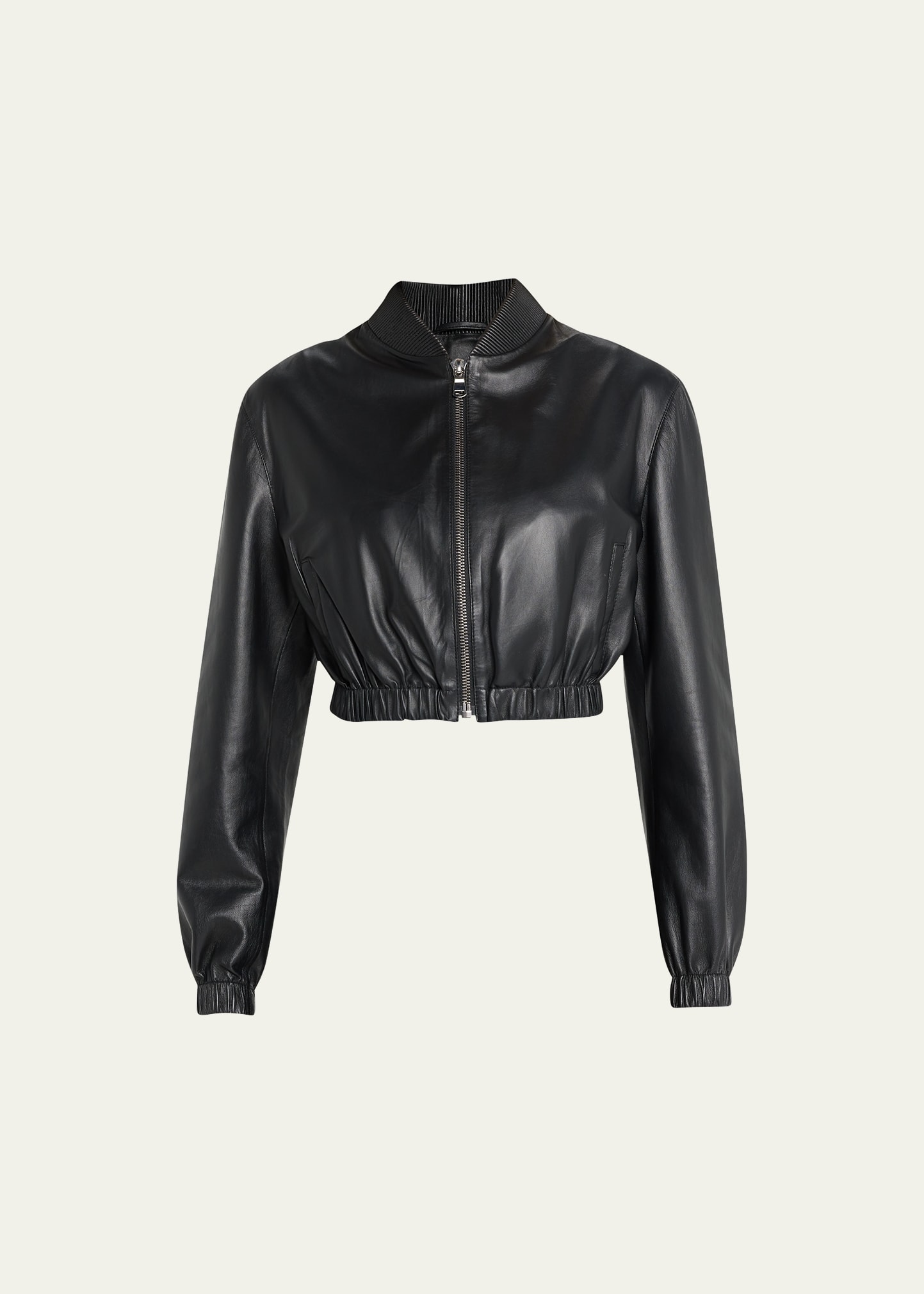 Zeynep Arcay Leather Mini Bomber Jacket In Black
