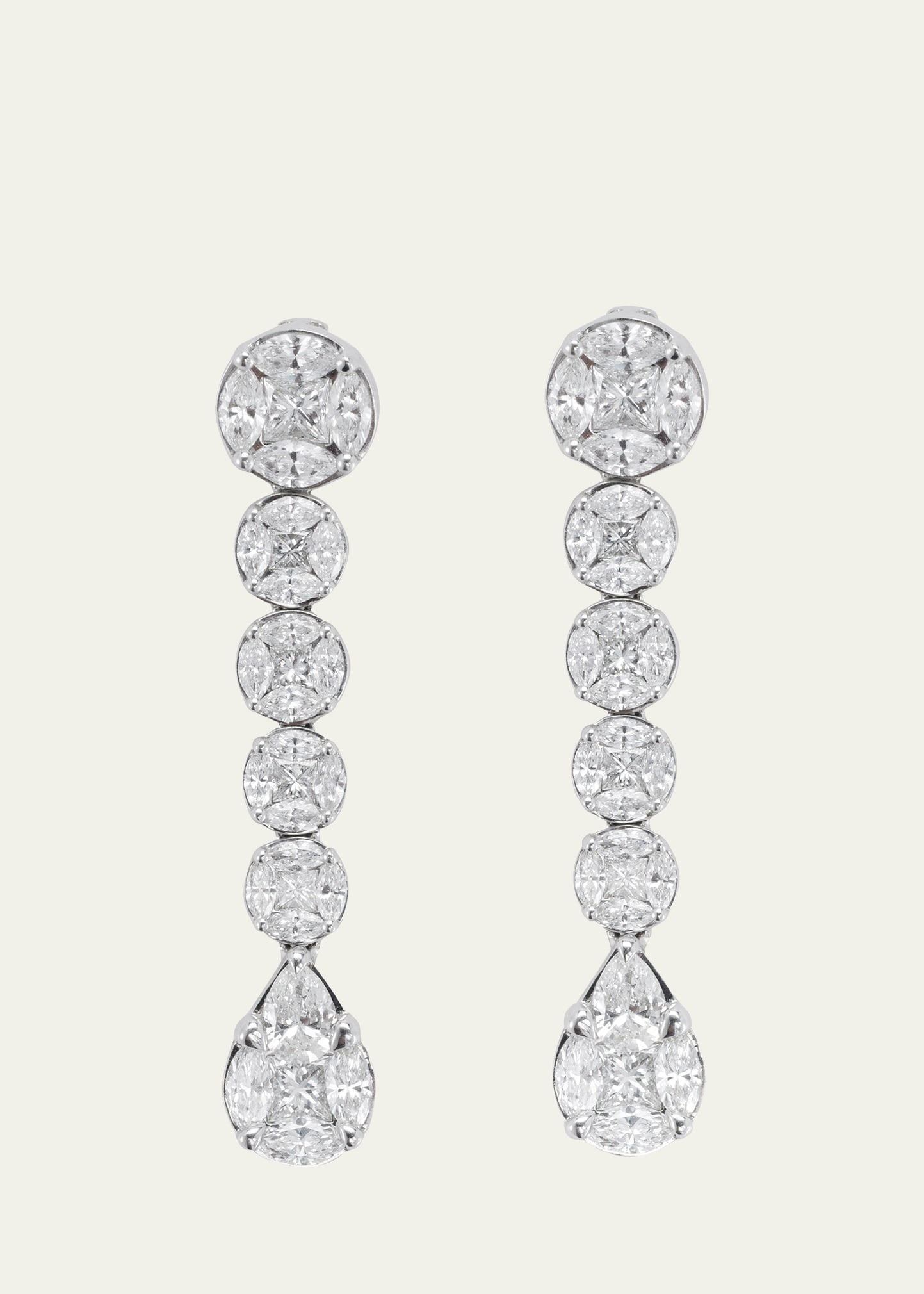 18k White Gold Diamond Stud and Drop Earrings