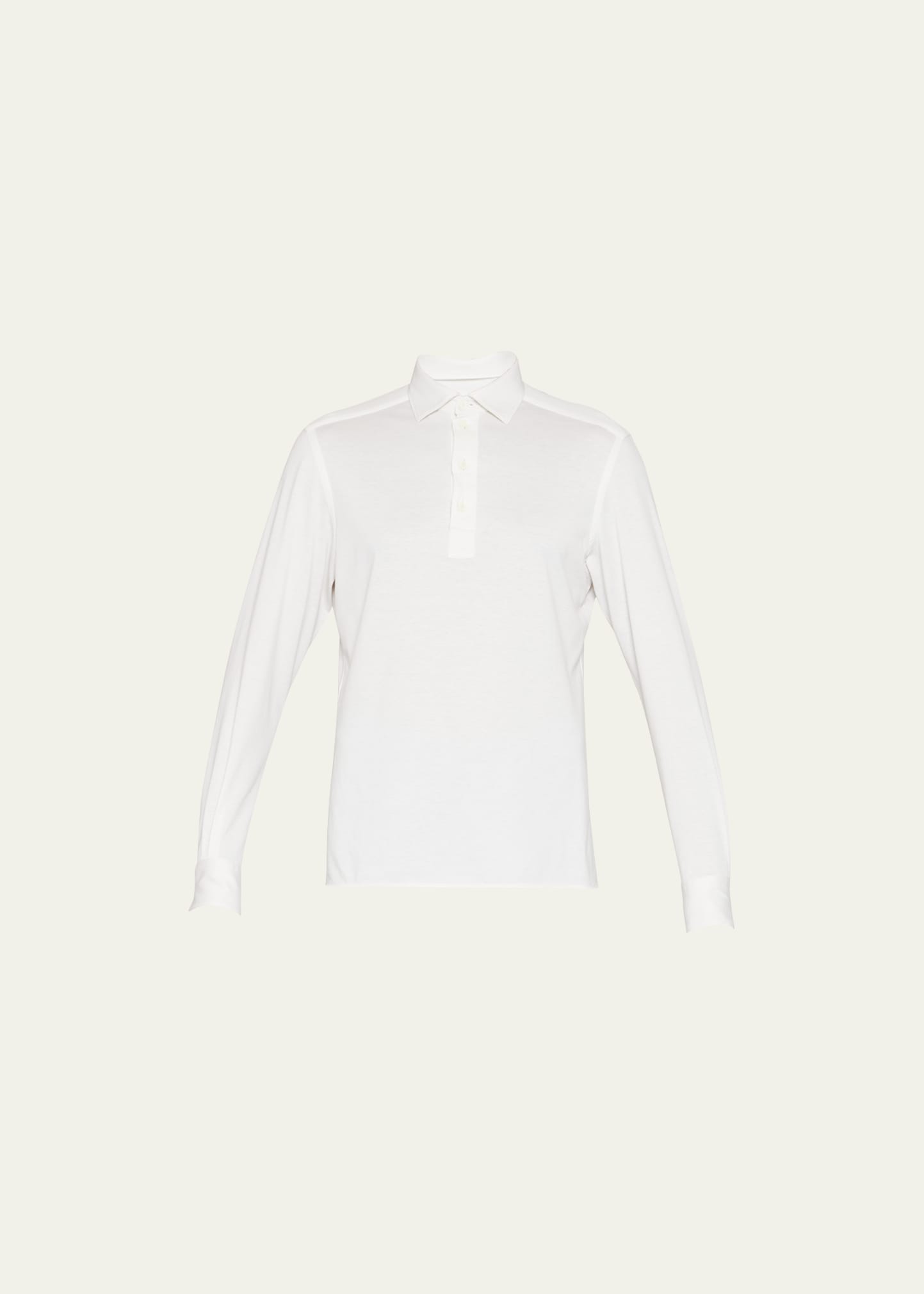 Zegna Men's Cotton-silk Long Sleeve Polo Shirt In Dk Blu Sld
