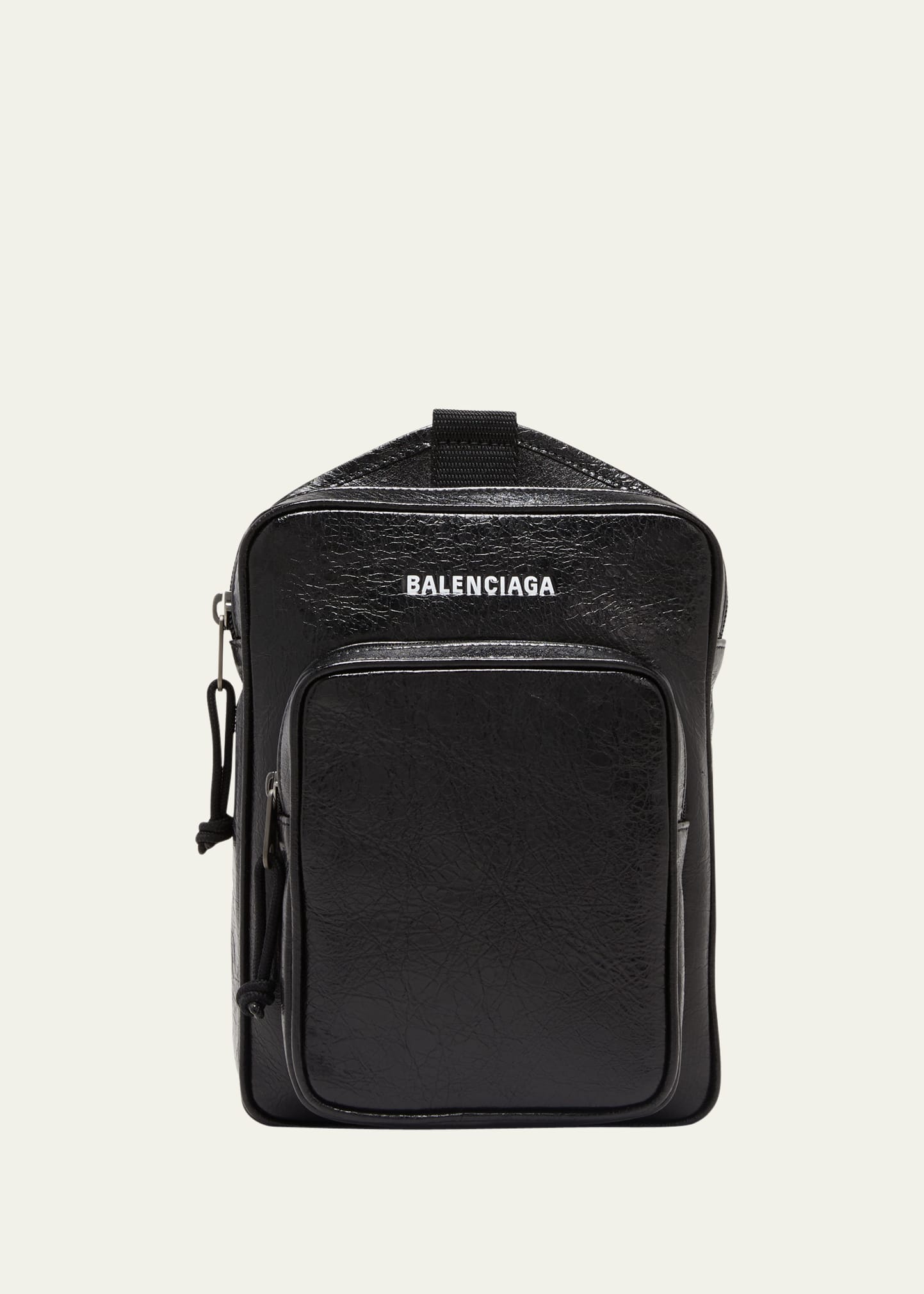 Balenciaga Explorer Logo-print Crinkled-leather Messenger Bag In Black