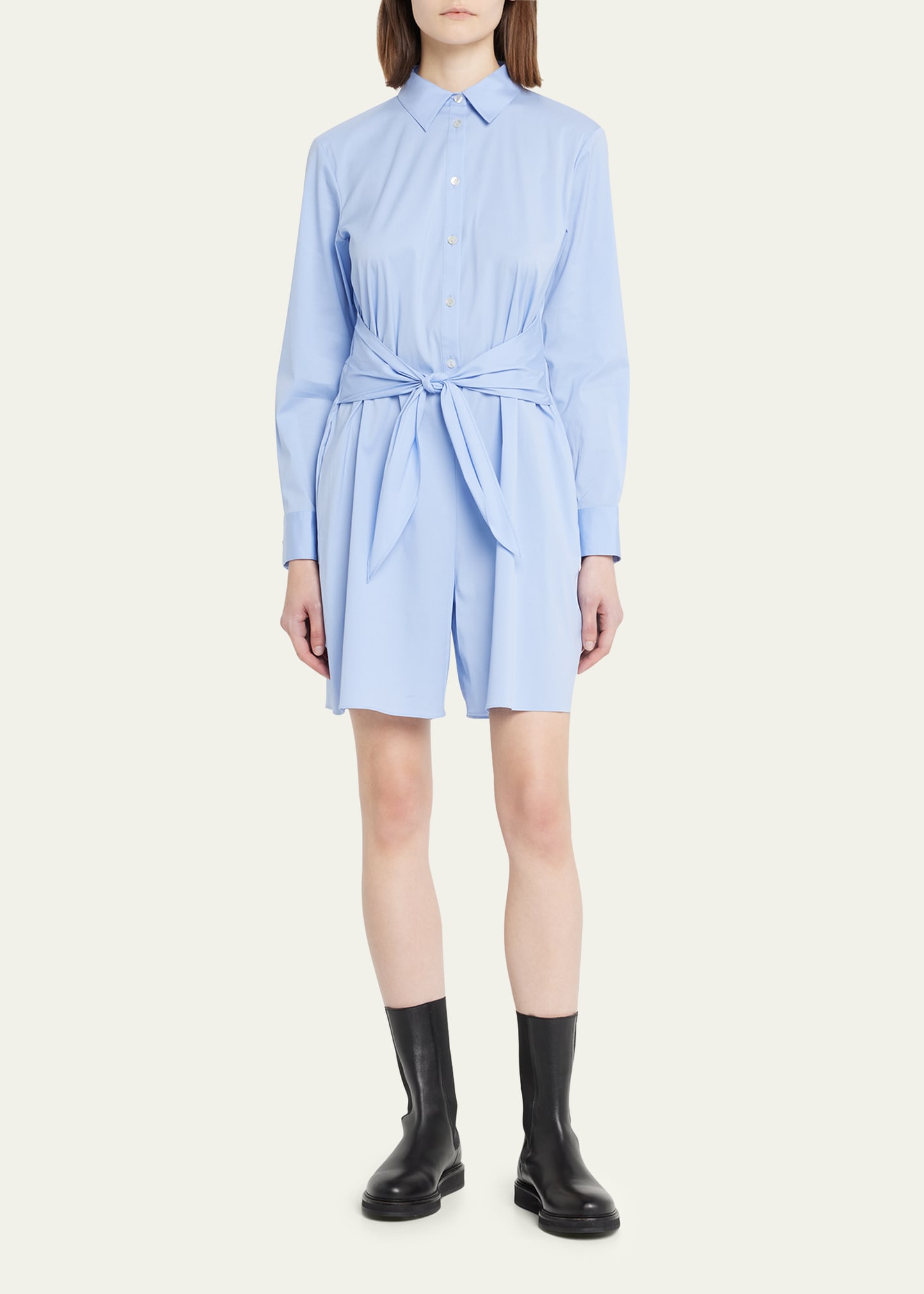 Theory Tie Waist Romper In Stretch Cotton In Rega