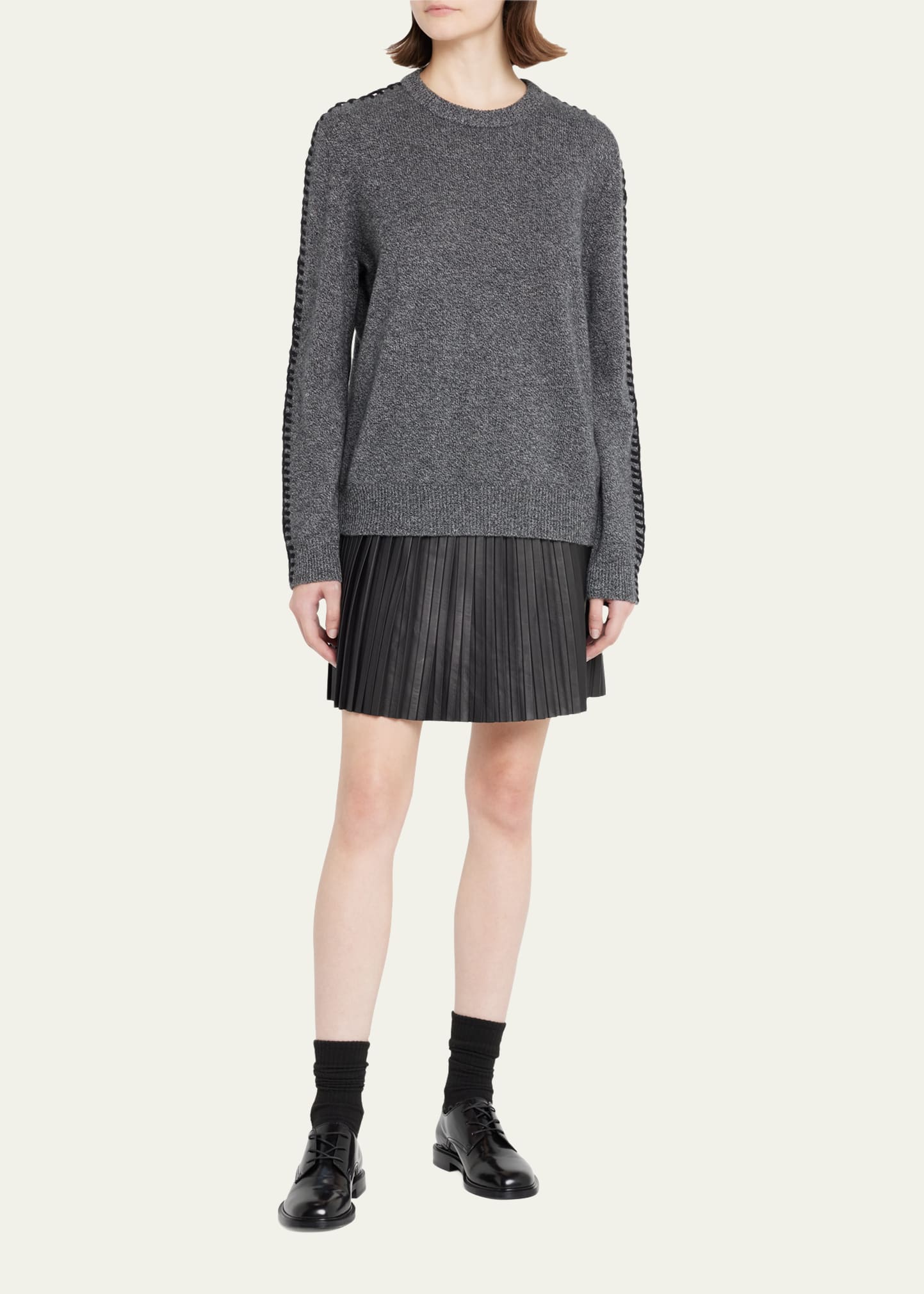 Theory Blanket-stitch Cashmere Pullover Sweater In Bkmu