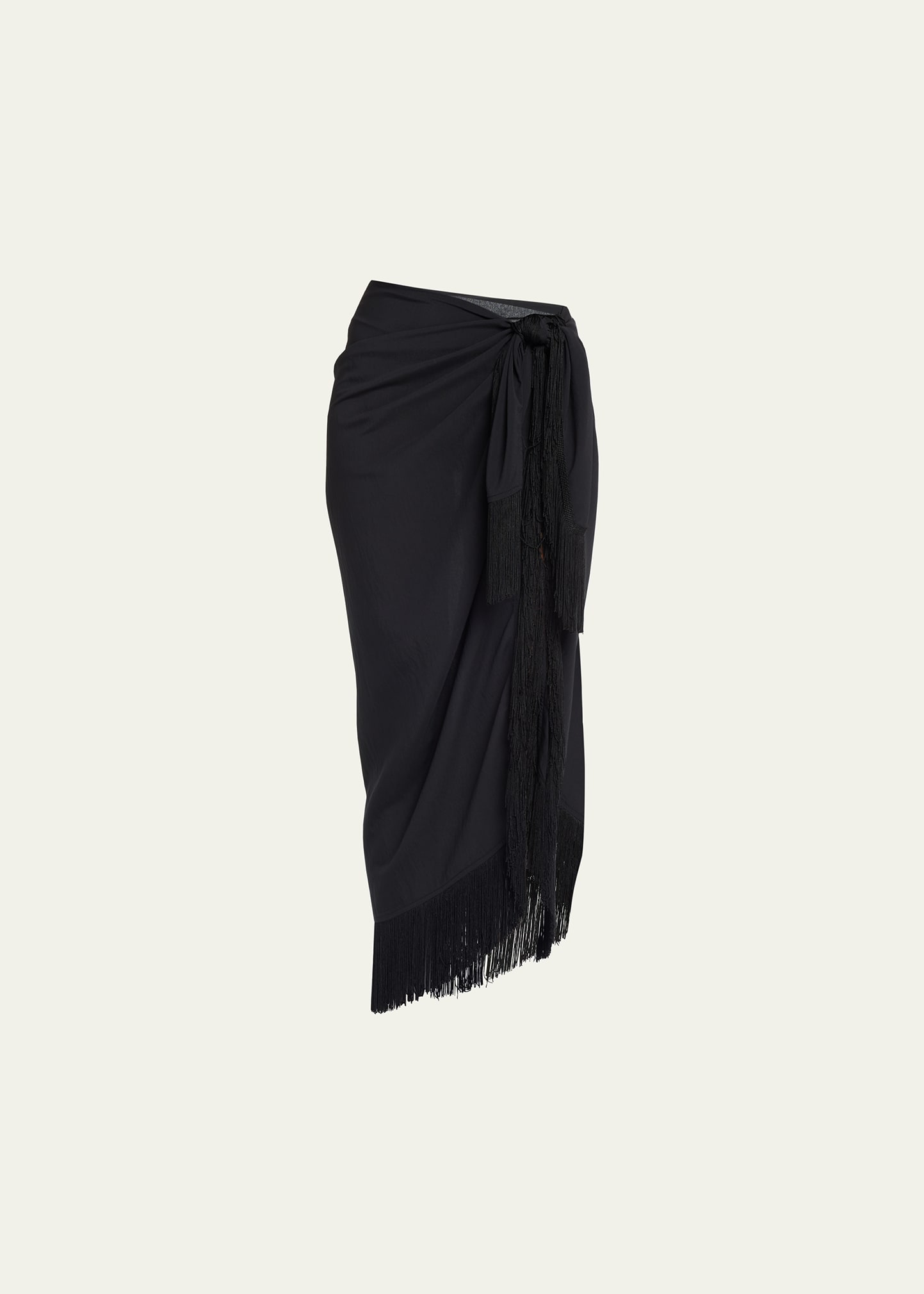 Simkhai Clammy Solid Fringe-trim Sarong Coverup In Black