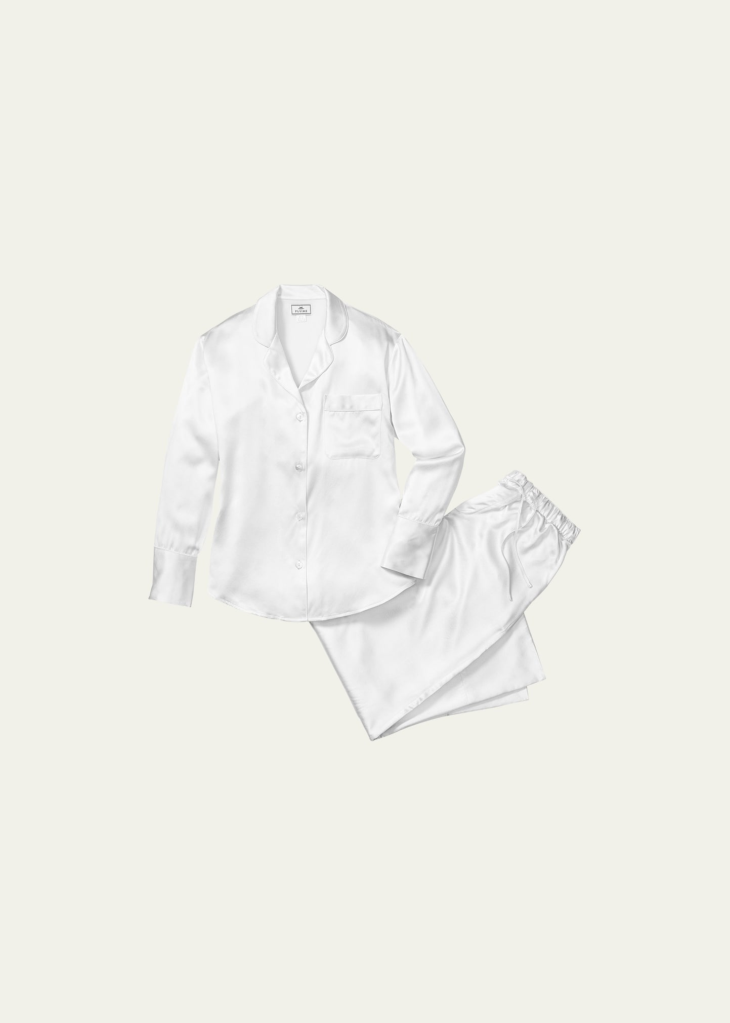 Shop Petite Plume Straight-leg Mulberry Silk Pajama Set In White
