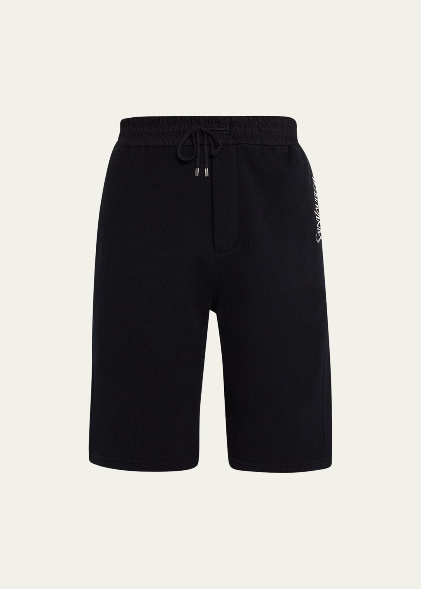 Saint Laurent Straight-leg Logo-embroidered Cotton-jersey Drawstring Shorts In Nero-natur