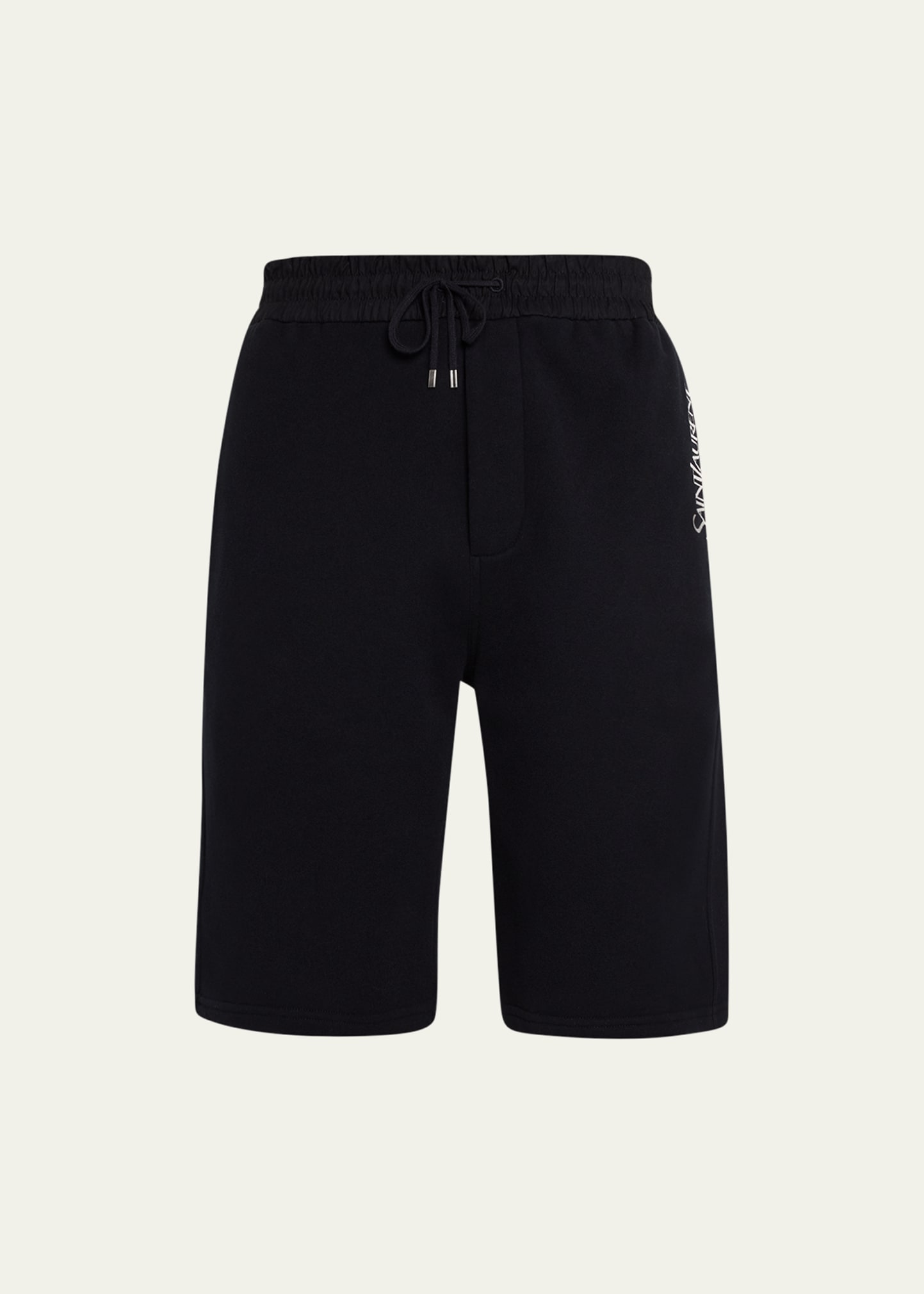 Shop Saint Laurent Men's Logo Sweat Shorts In Nero-natur