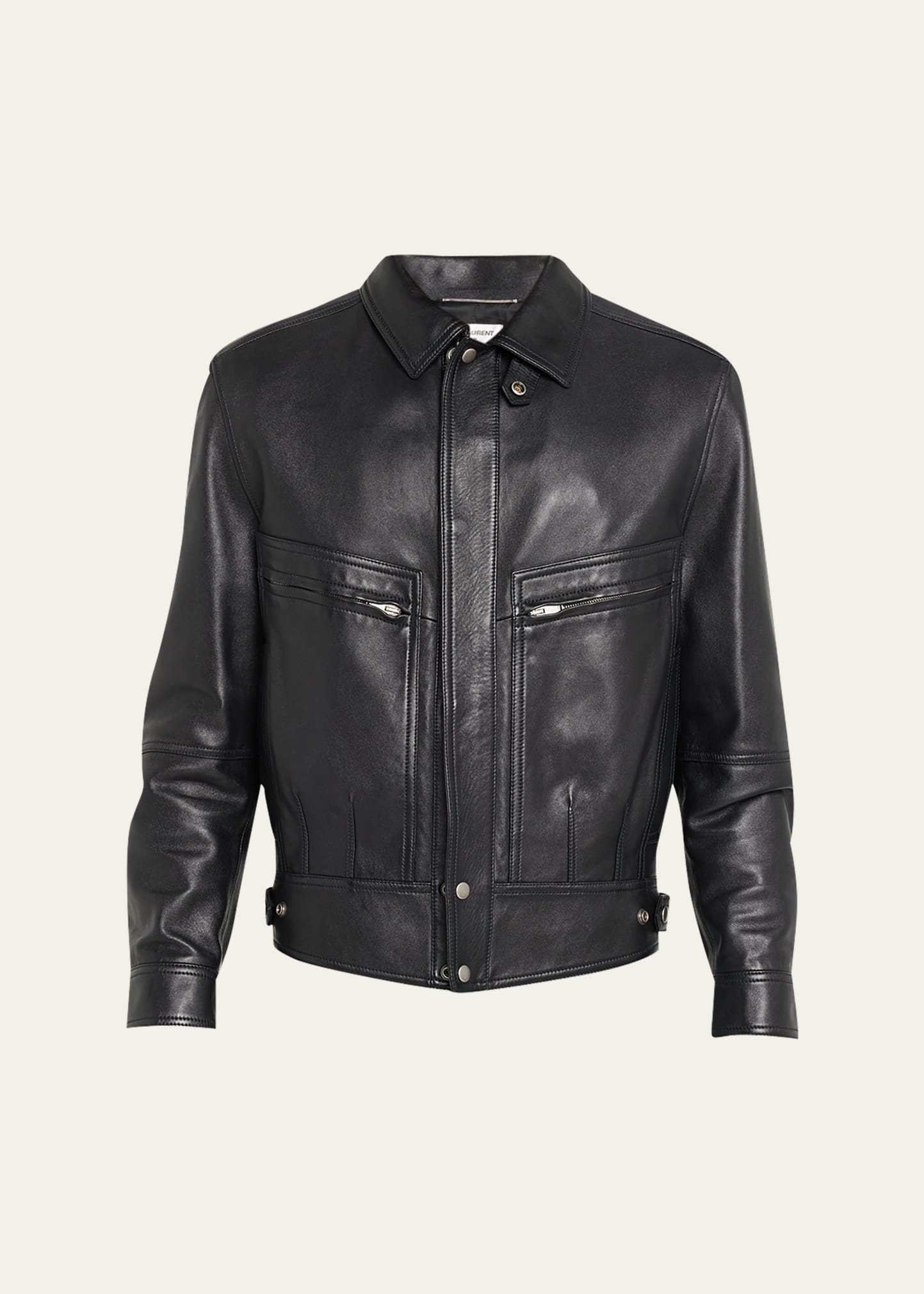 Saint Laurent Zip-up Leather Bomber Jacket In Nero