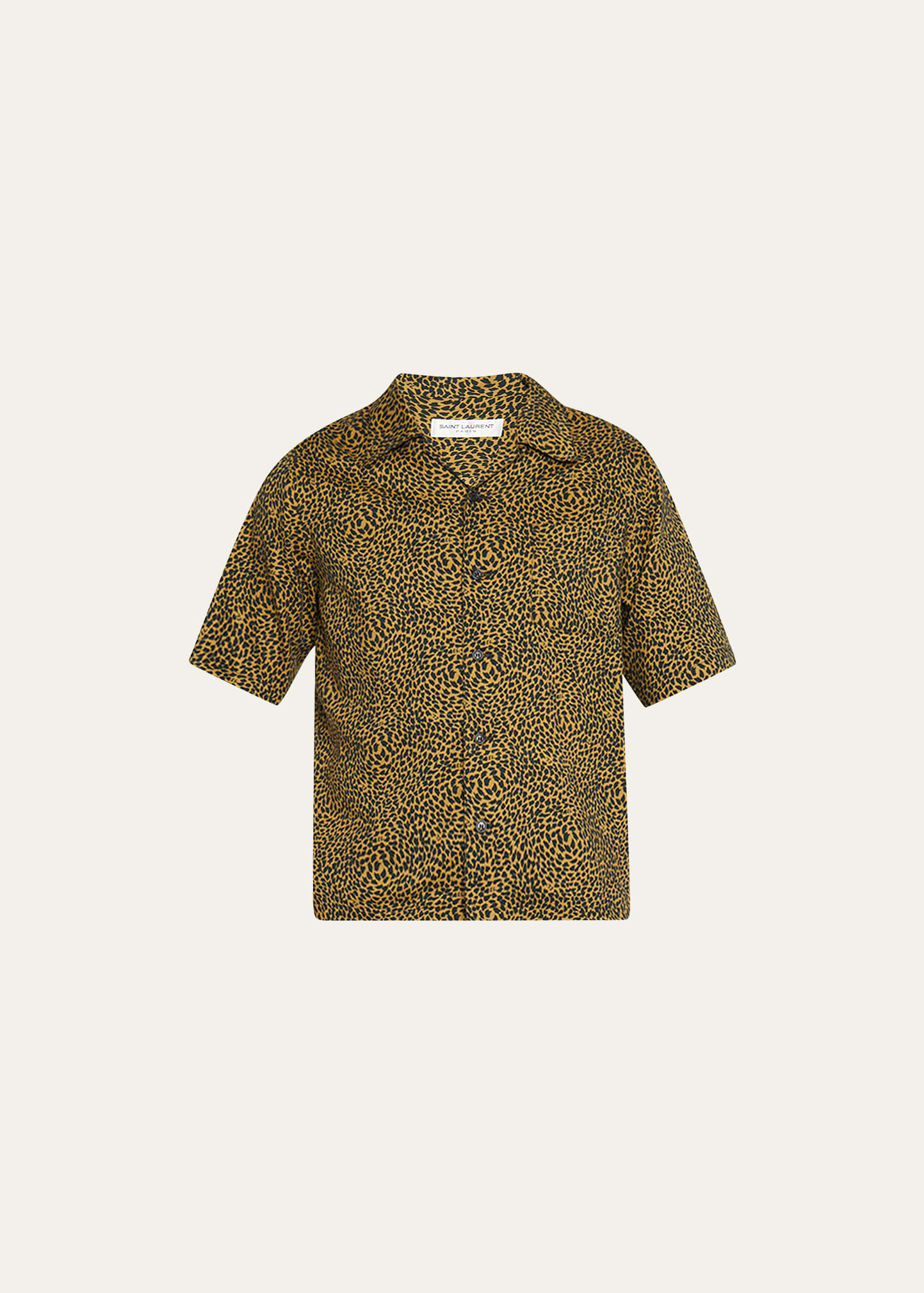 Saint Laurent Hawaii Animal Print Short Sleeve Button-up Shirt In Camel